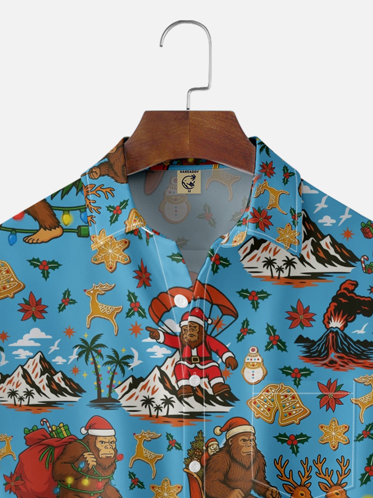 Moisture-wicking Christmas Bigfoot Chest Pocket Casual Shirt