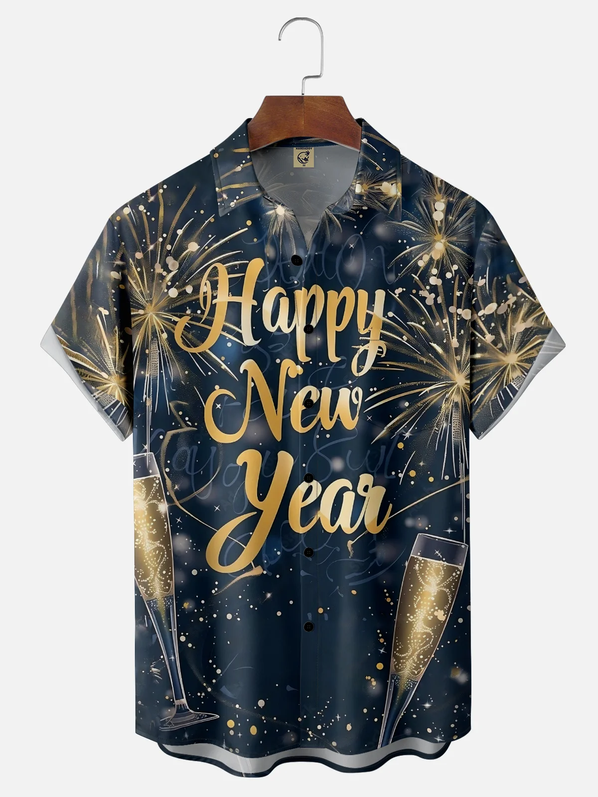Moisture-wicking Happy New Year Fireworks Art Chest Pocket Casual Shirt