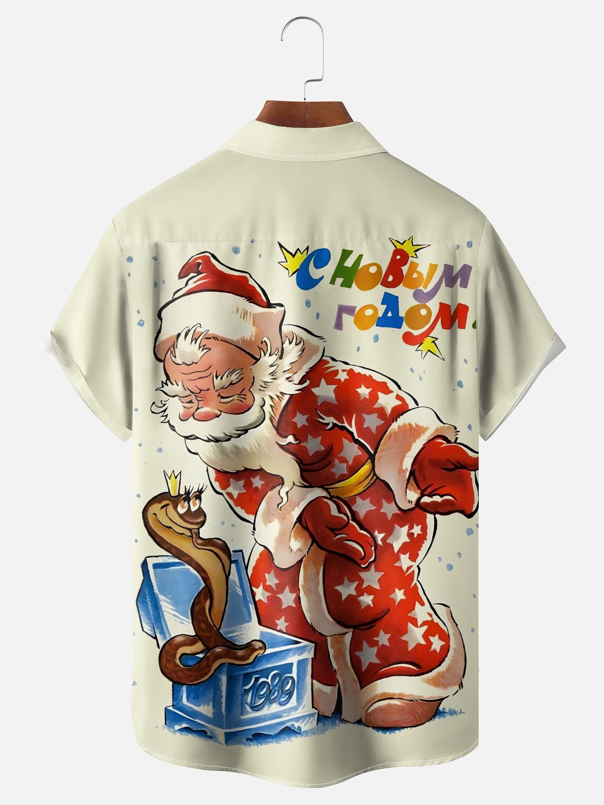 Moisture-Wicking Vintage llustration Santa Snake Chest Pocket Hawaiian Shirt