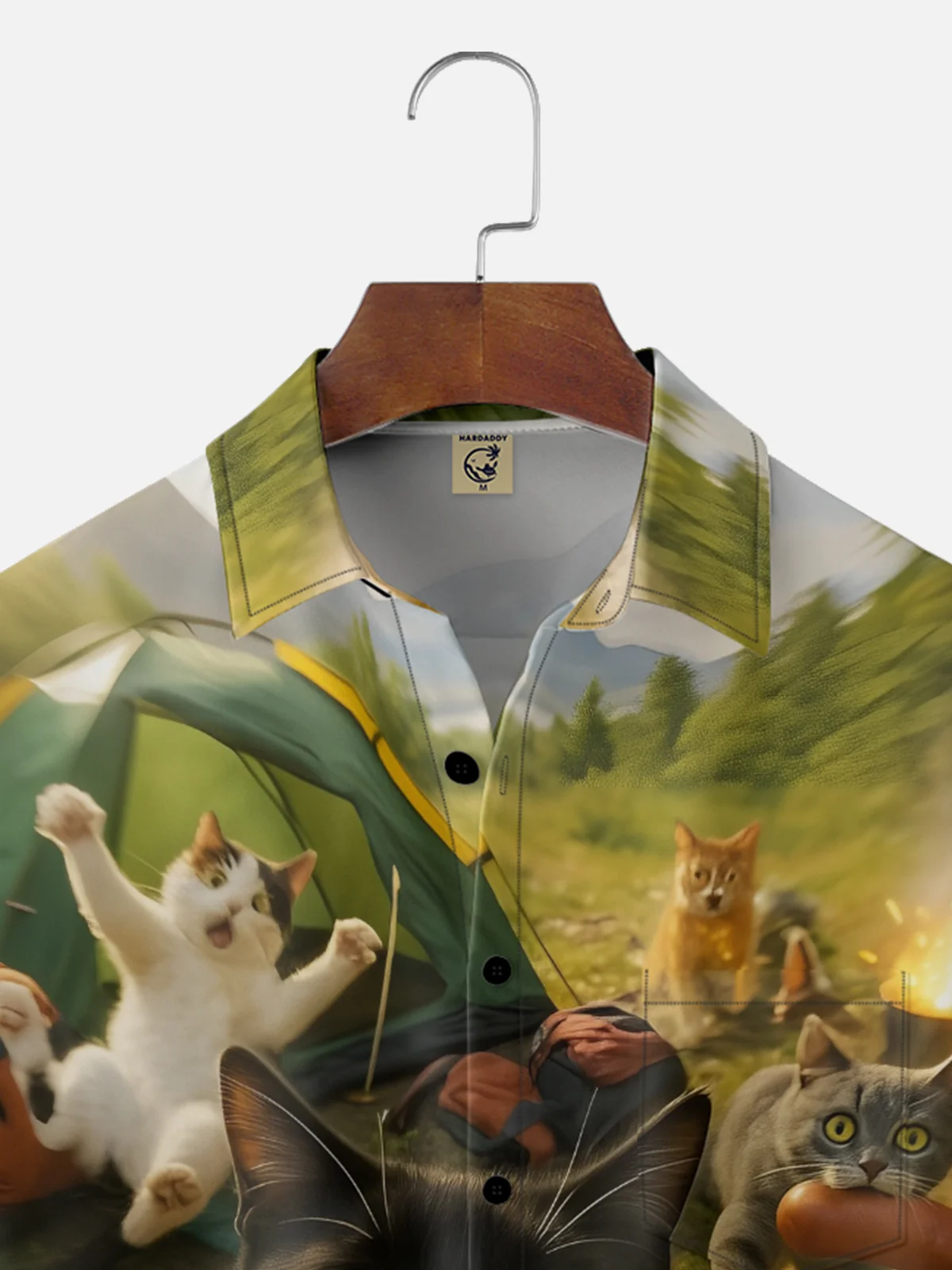 Moisture-wicking Cat Camping Funny Chest Pocket Casual Shirt