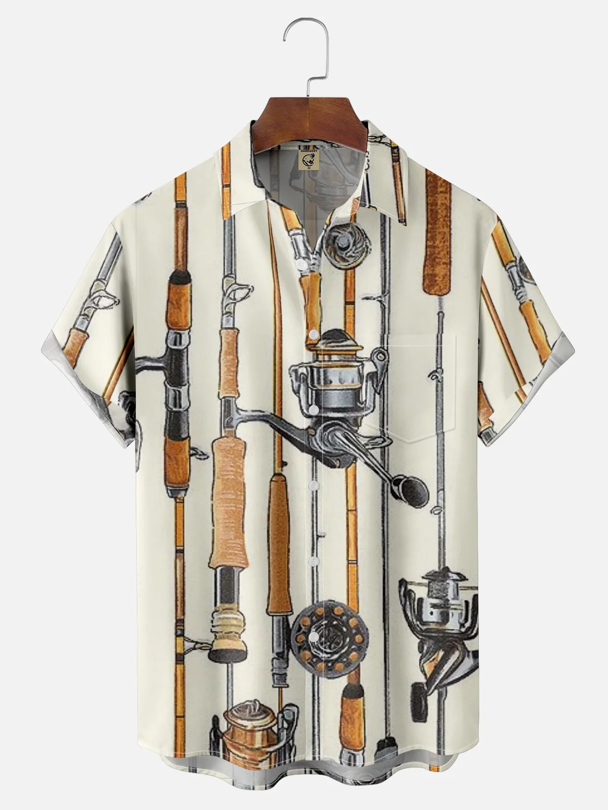 Moisture-wicking Fun Flat Fishing Rod Chest Pocket Casual Shirt