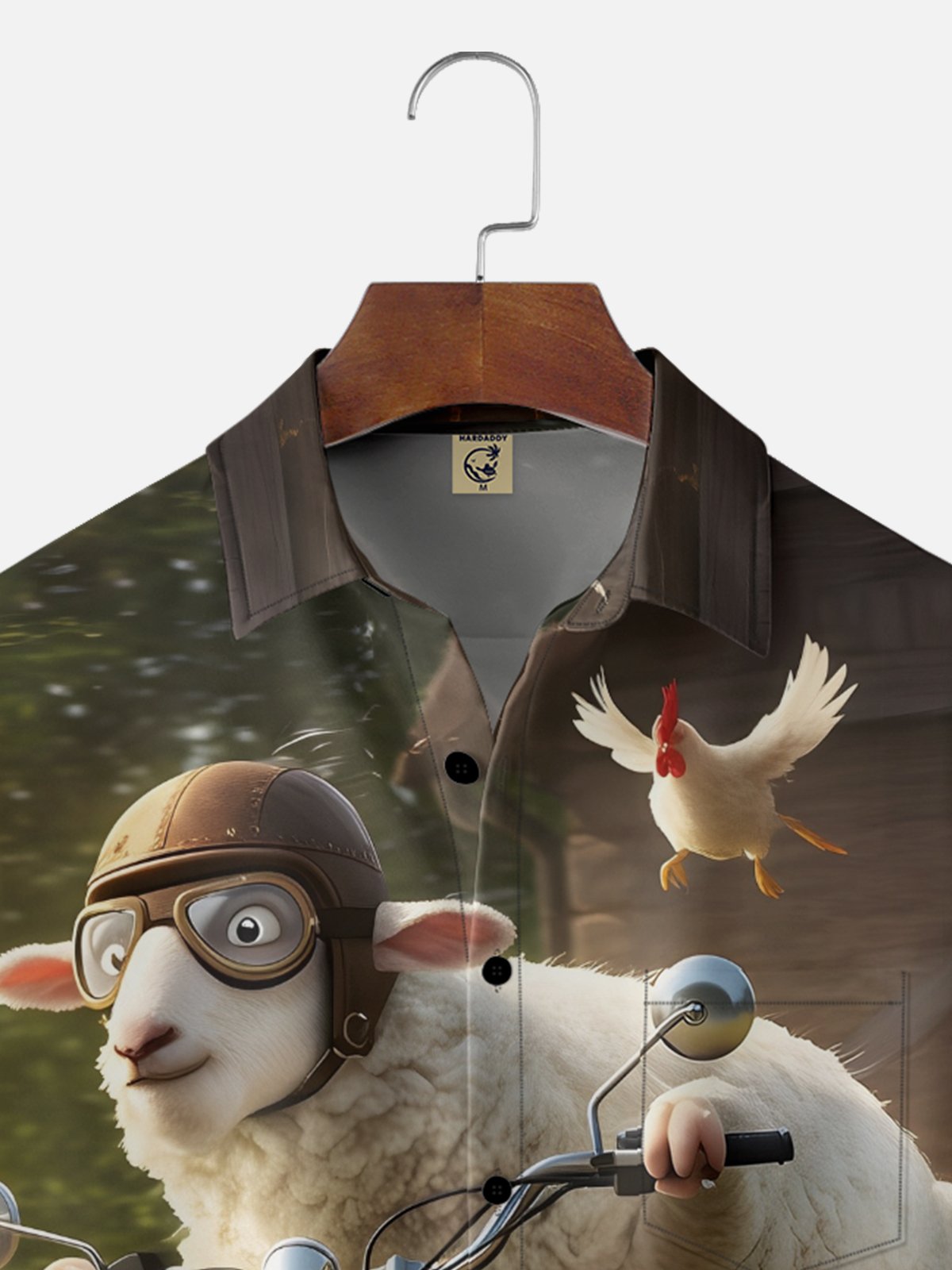 Moisture-wicking Sheep Chicken Motorcycle Funny Chest Pocket Casual Shirt
