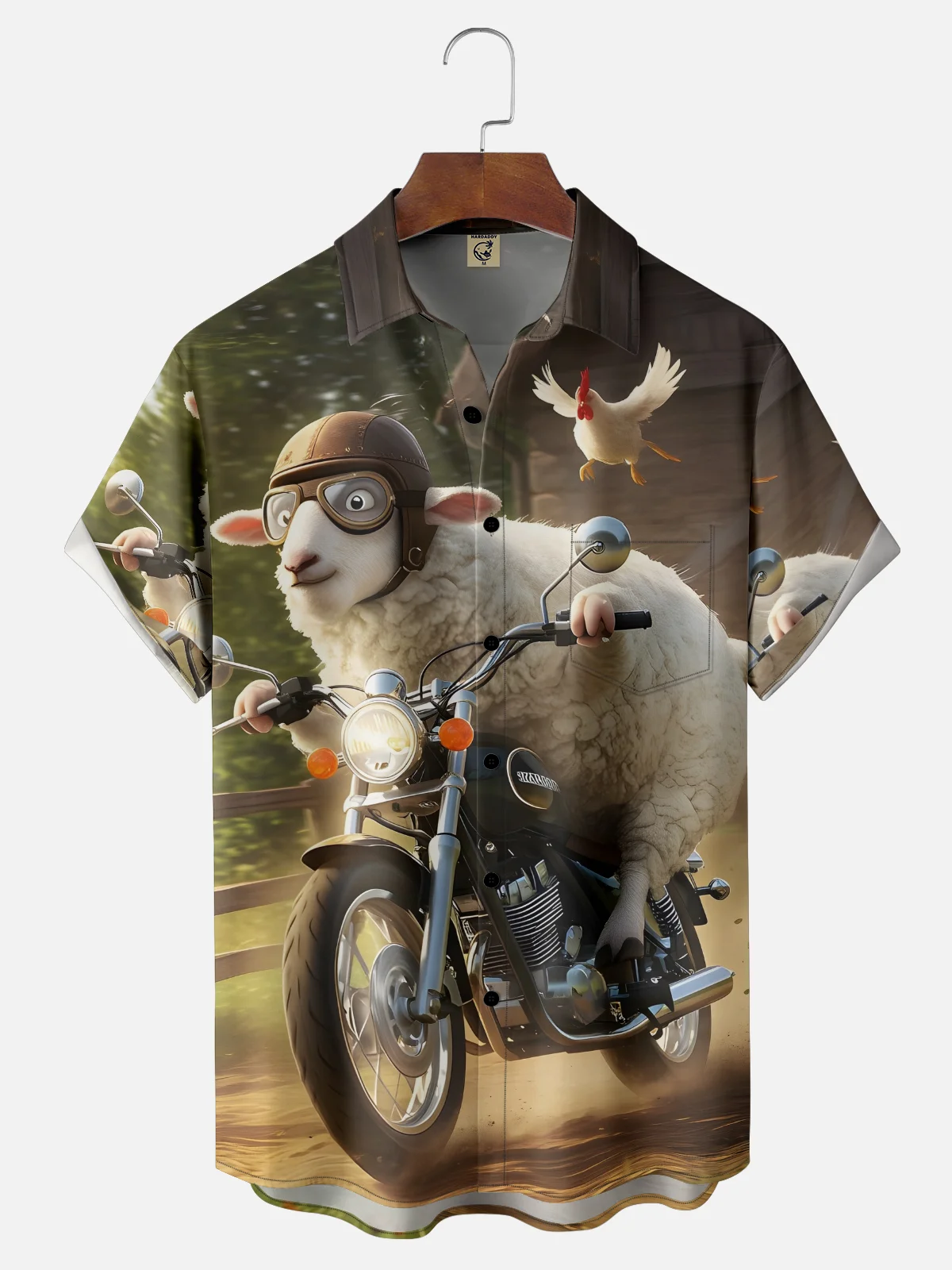 Moisture-wicking Sheep Chicken Motorcycle Funny Chest Pocket Casual Shirt