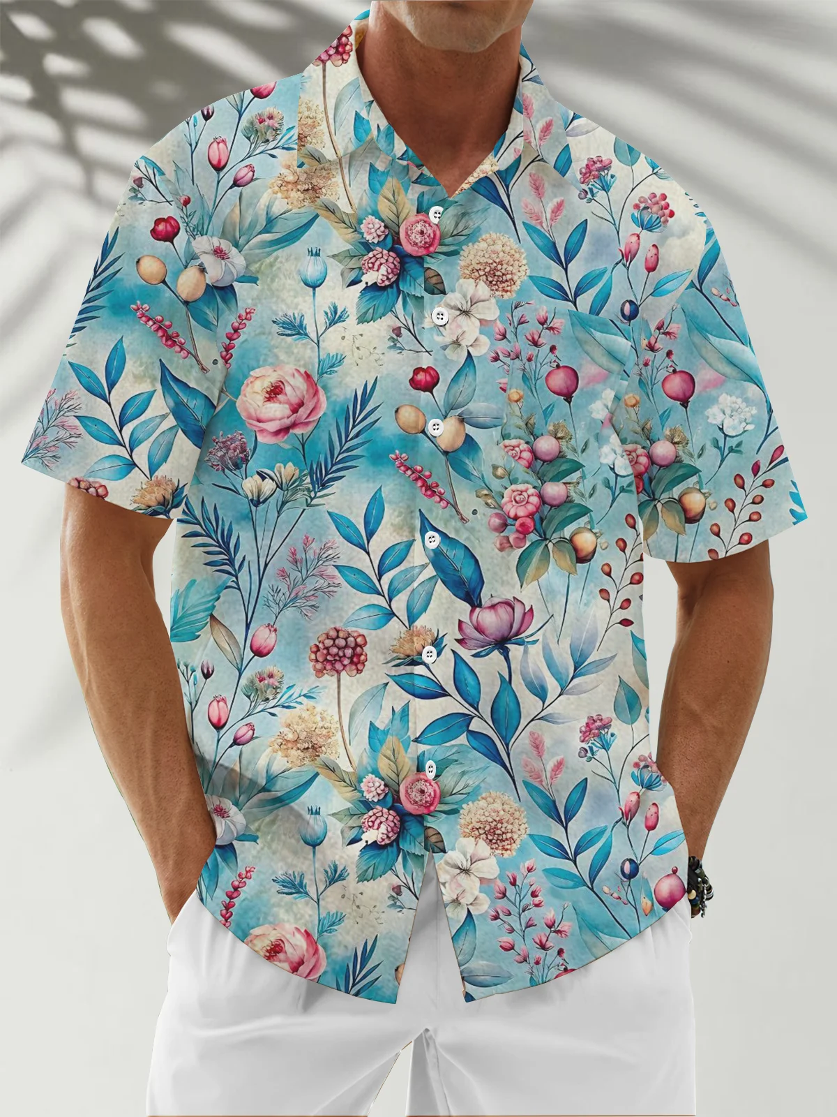 Moisture Wicking Floral Chest Pocket Hawaiian Shirt