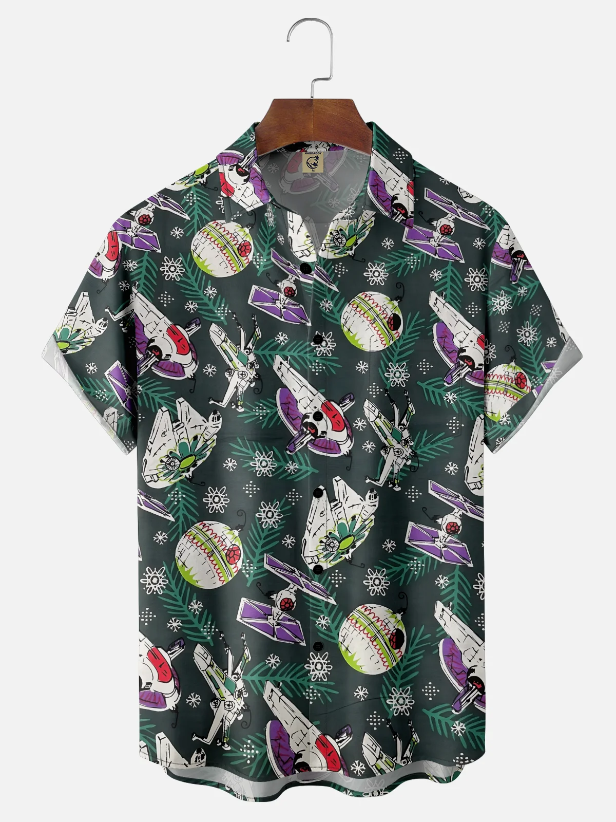 Moisture-Wicking Star Snowflake UFO Pocket Hawaiian Shirt