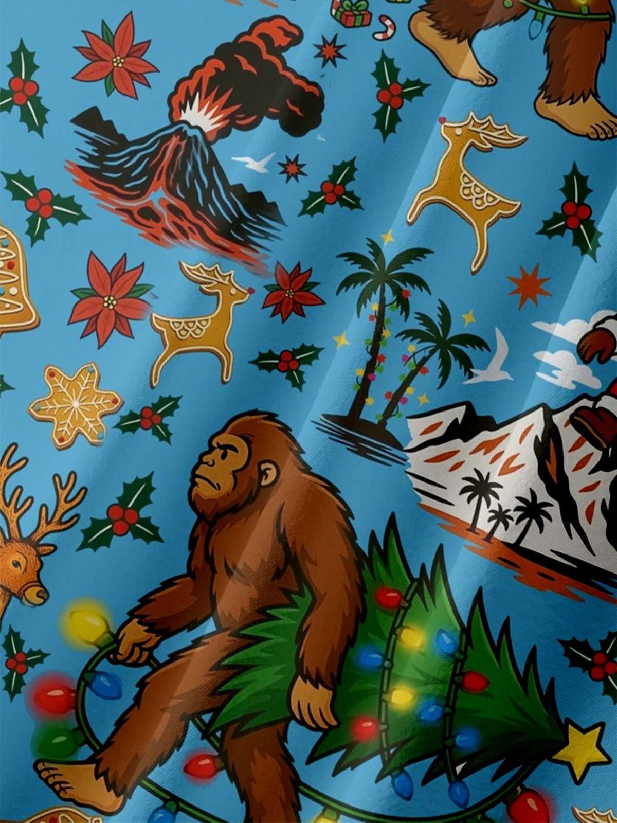 Moisture-wicking Christmas Bigfoot Chest Pocket Casual Shirt