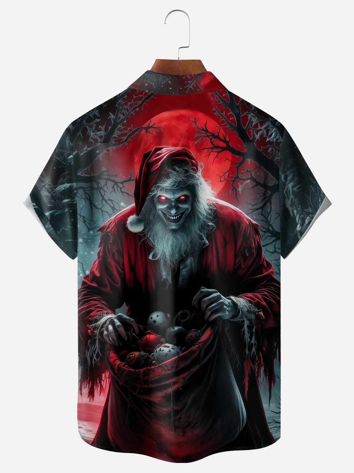 Moisture-wicking Christmas Santa Claus Horror Chest Pocket Casual Shirt