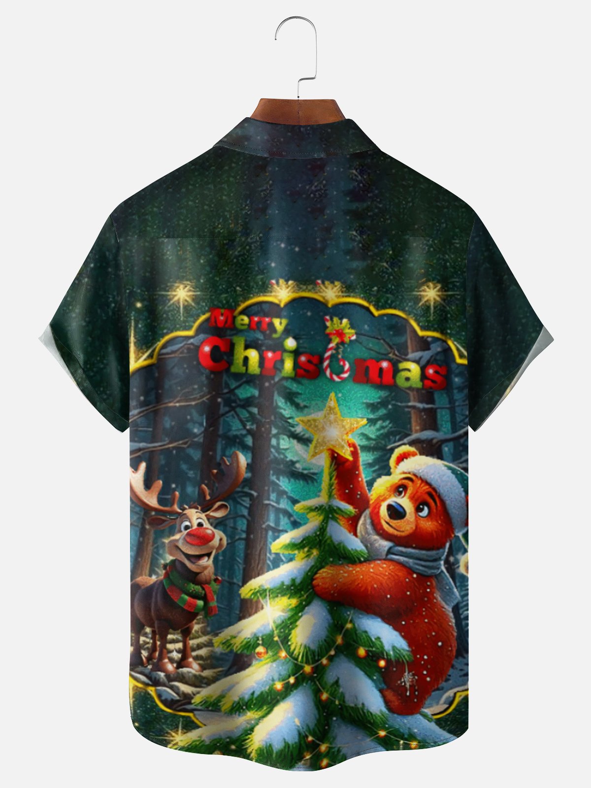 Moisture Wicking Merry Christmas Bear Chest Pocket Hawaiian Shirt