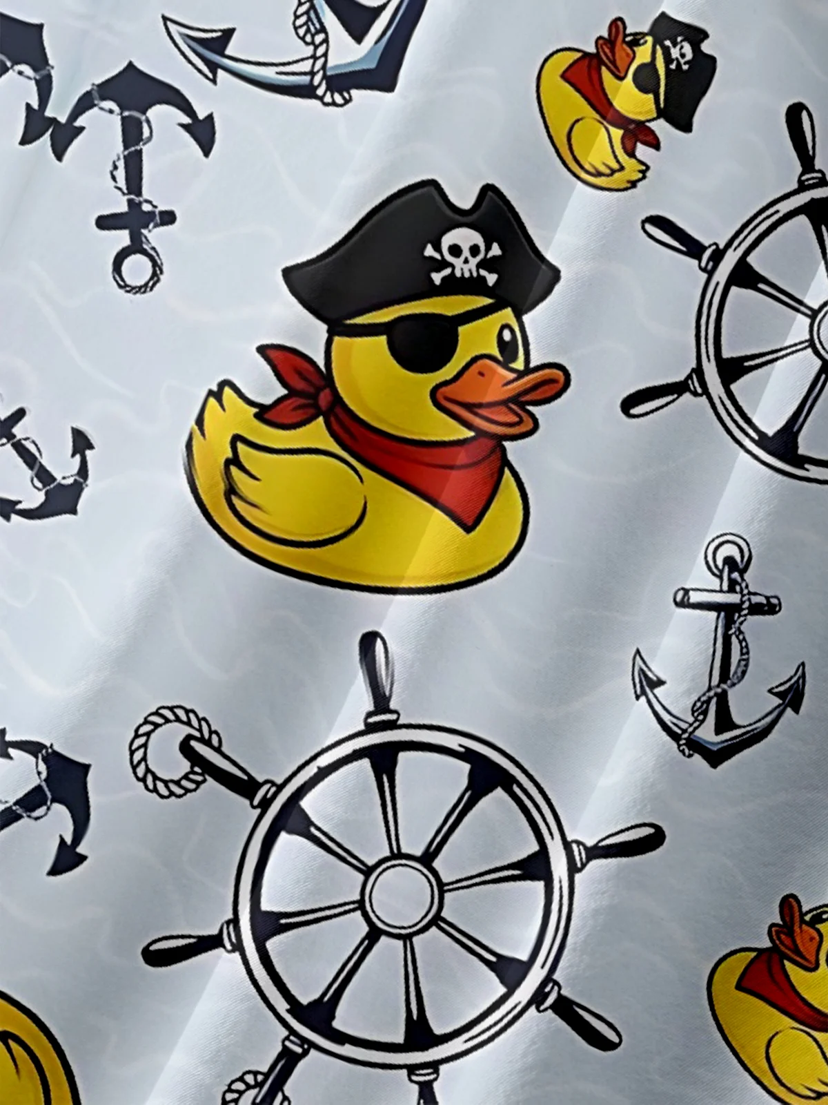 Moisture-Wicking Rubber Duck Pirate Anchor Chest Pocket Hawaiian Shirt