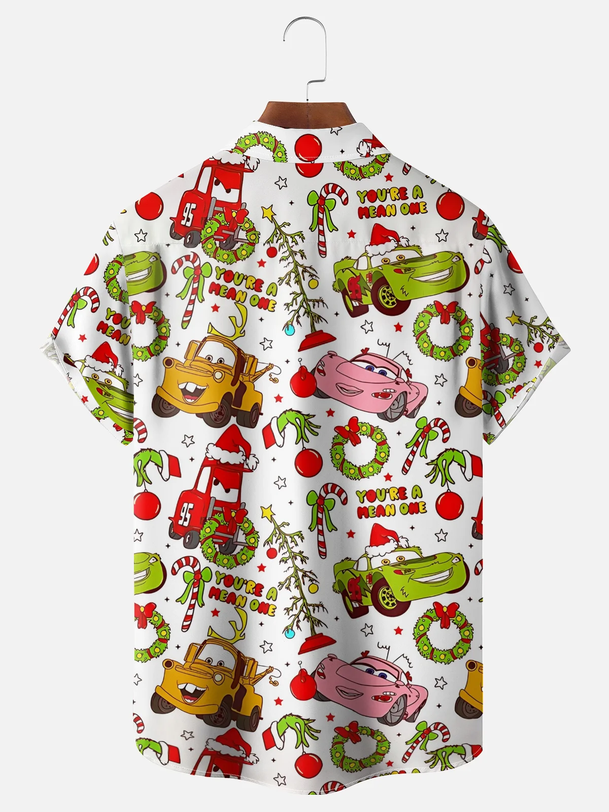 Moisture-Wicking Christmas Cars Christmas Tree Candy Cane Chest Pocket Hawaiian Shirt