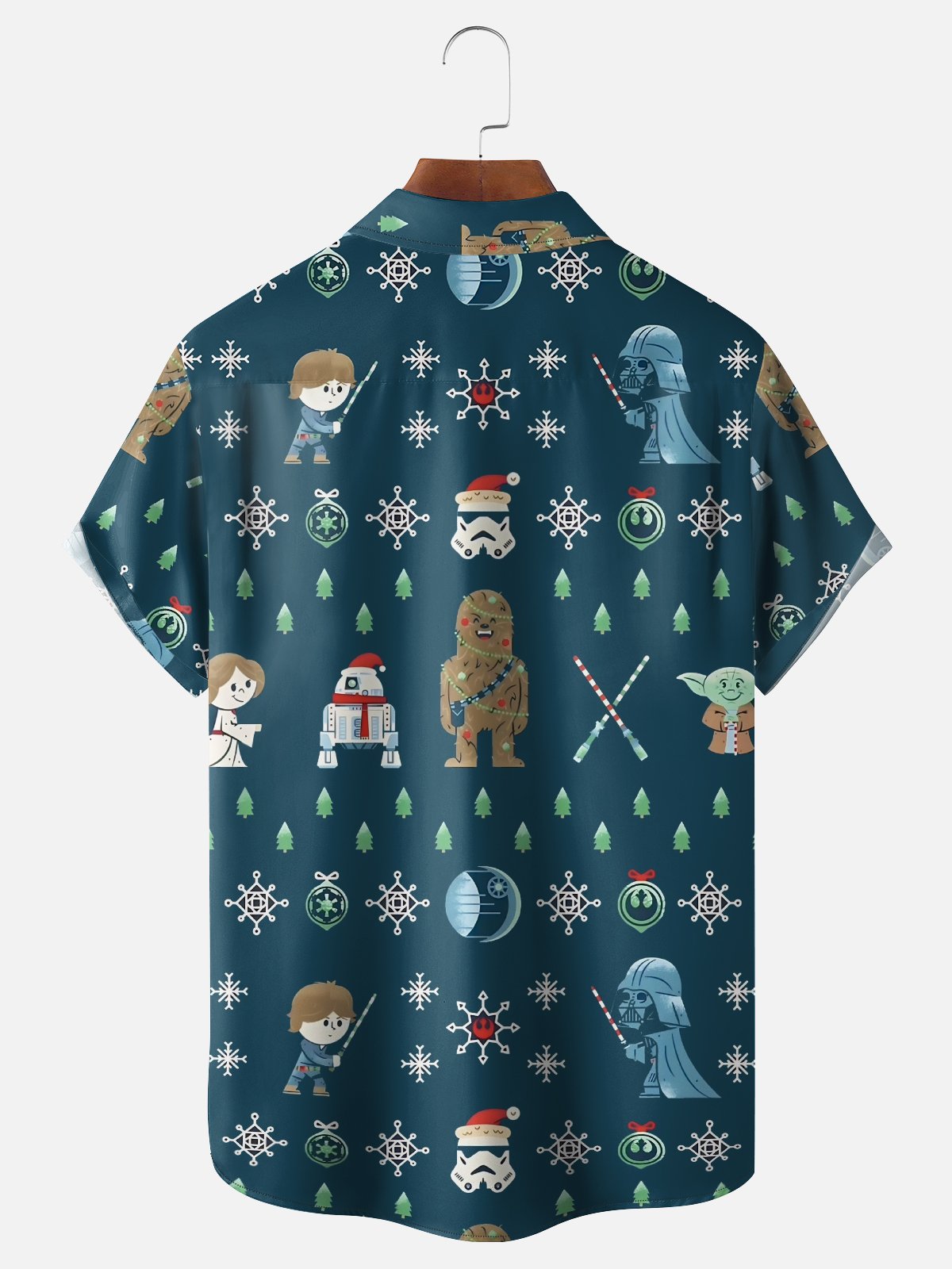 Moisture-Wicking Christmas Star Robot Chest Pocket Hawaiian Shirt