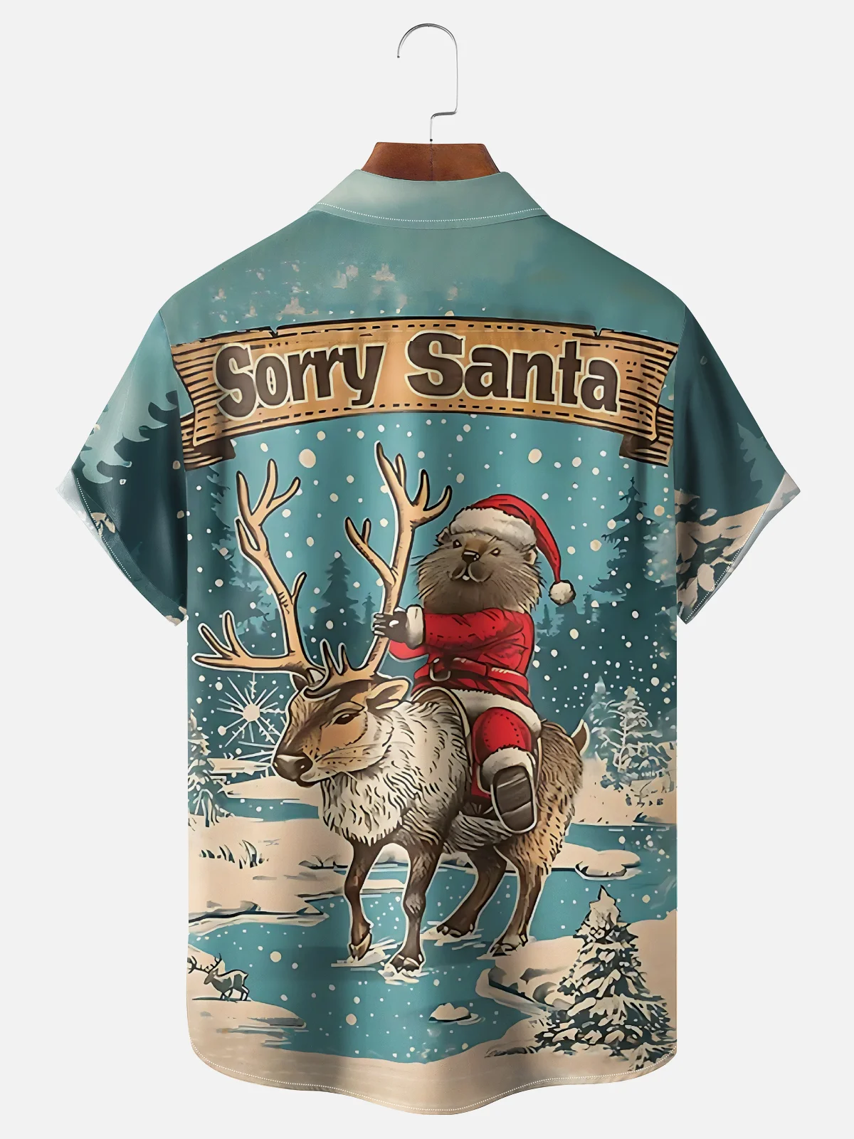 Moisture Wicking Christmas Funny Beaver Riding Elk Chest Pocket Hawaiian Shirt