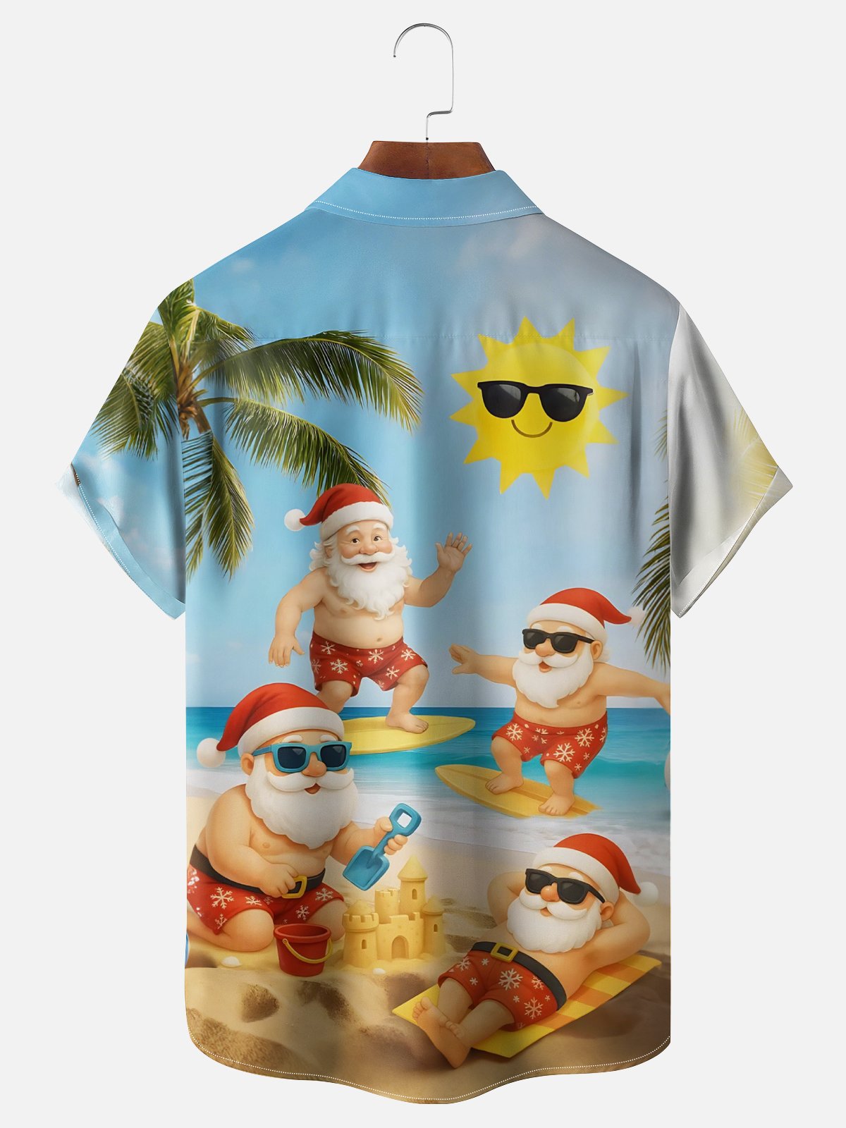 Moisture Wicking Santa Beach Chest Pocket Hawaiian Shirt