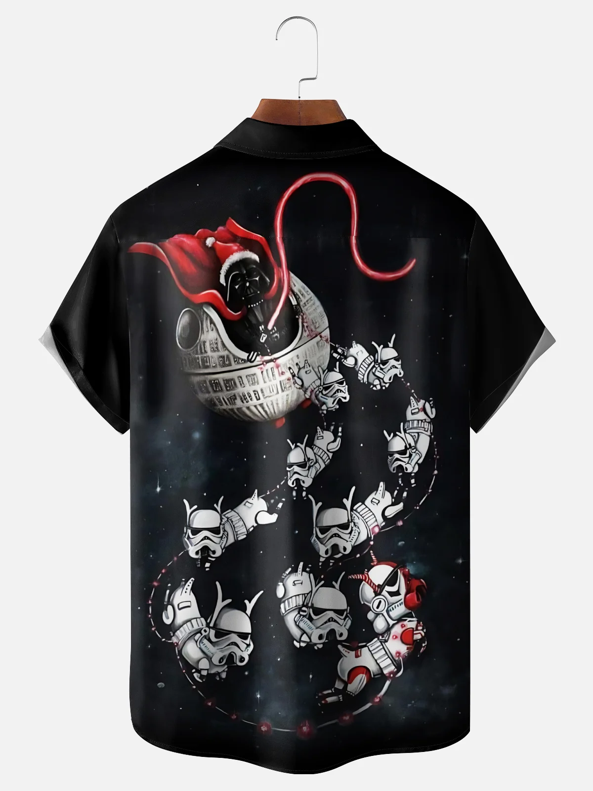 Moisture-Wicking Star Robot Christmas Chest Pocket Hawaiian Shirt