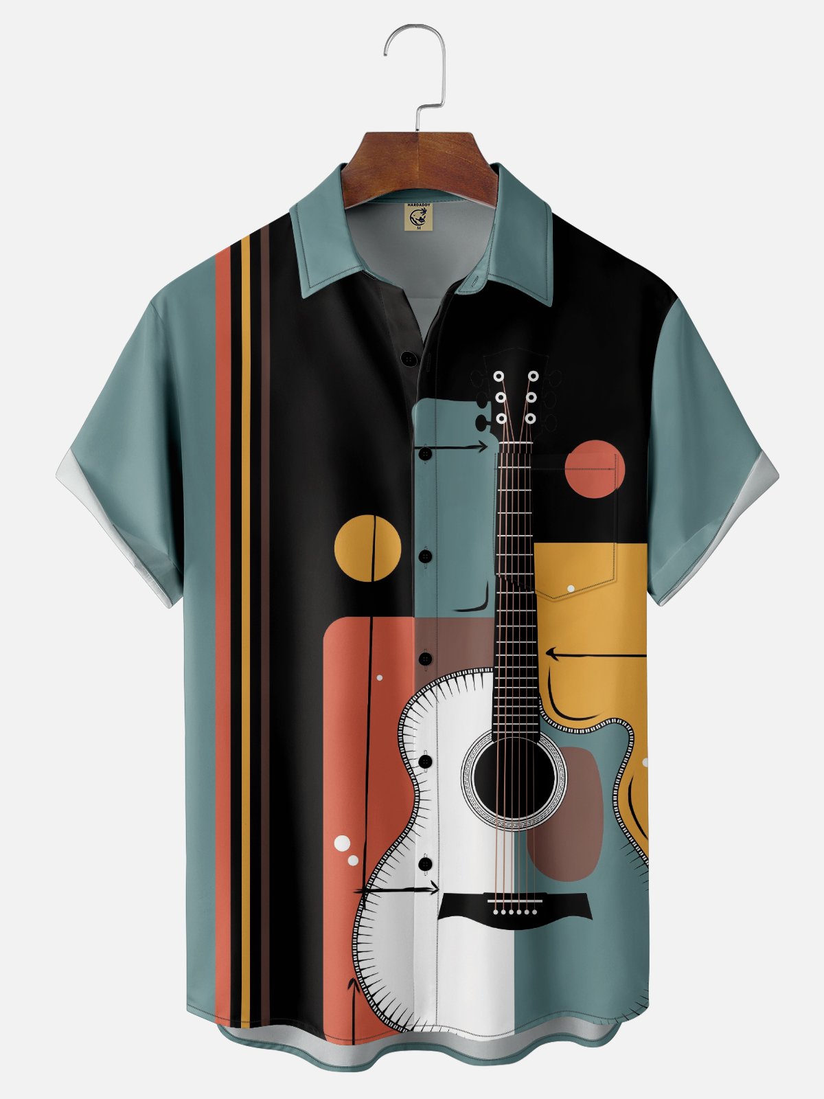 Hardady X Boby Berto Moisture-wicking Geomatric Guitar Chest Pocket Casual Shirt