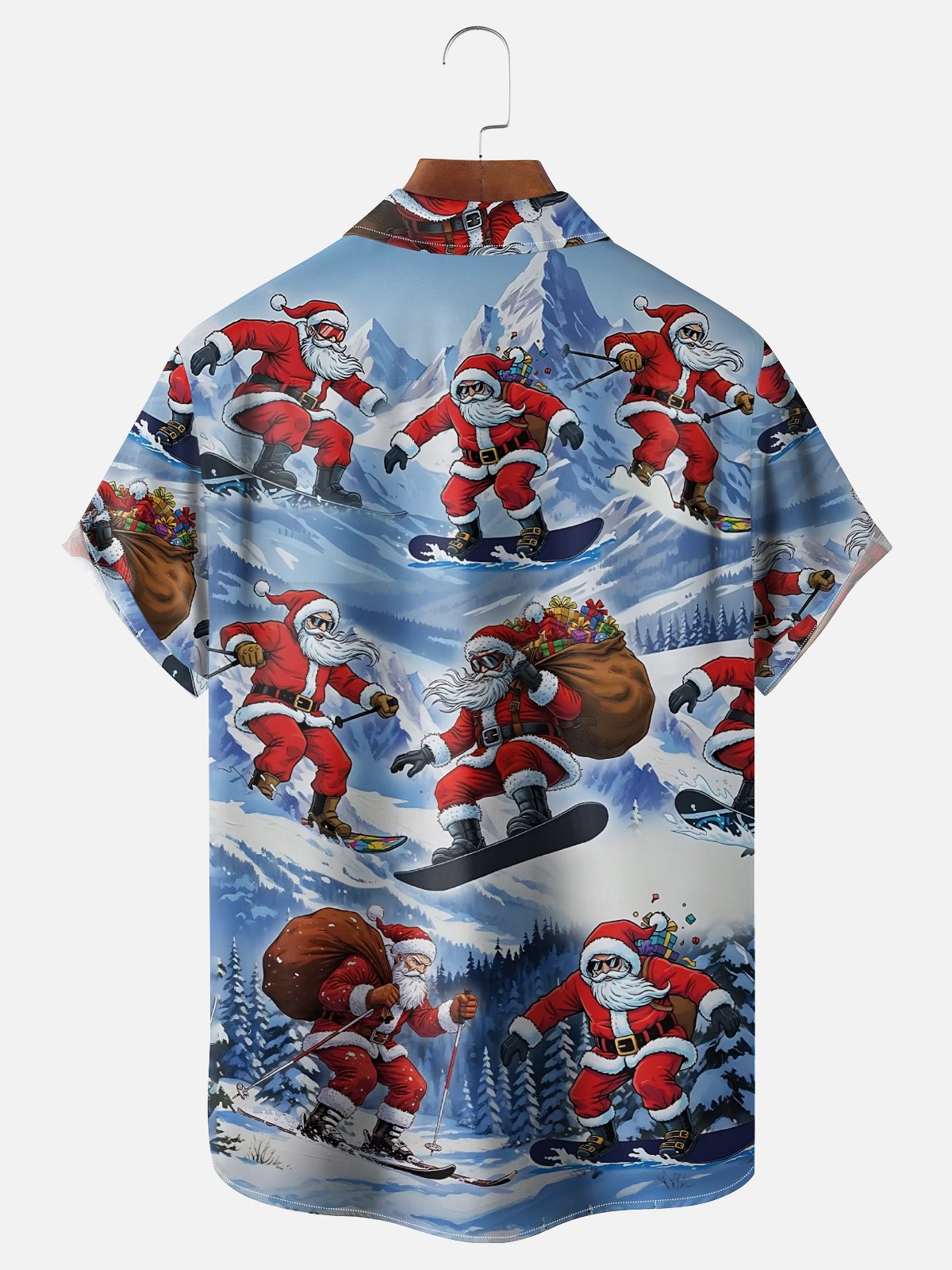 Moisture Wicking Santa Claus Skiing Chest Pocket Holiday Shirt