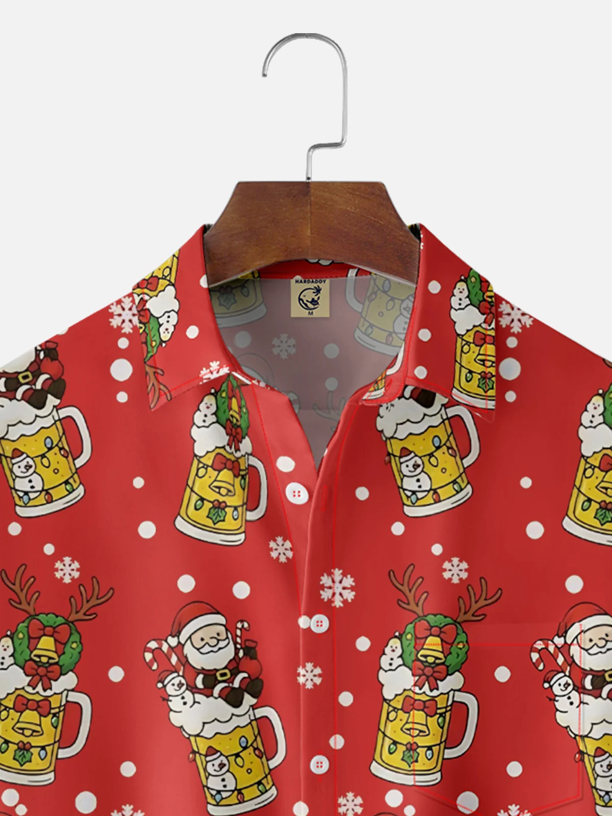 Moisture-Wicking Santa Claus Beer Snowman Fairy Lights Chest Pocket Hawaiian Shirt