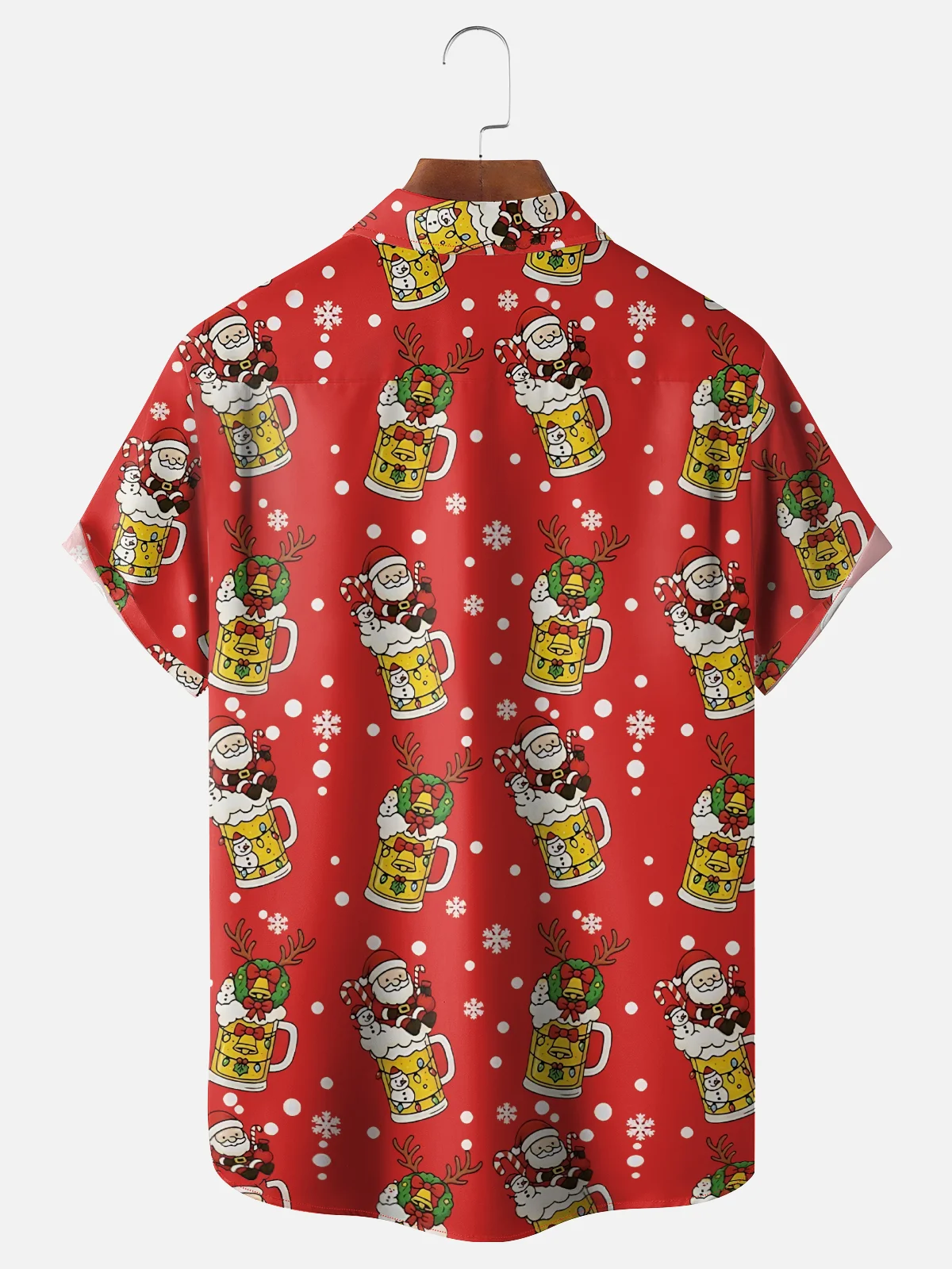 Moisture-Wicking Santa Claus Beer Snowman Fairy Lights Chest Pocket Hawaiian Shirt