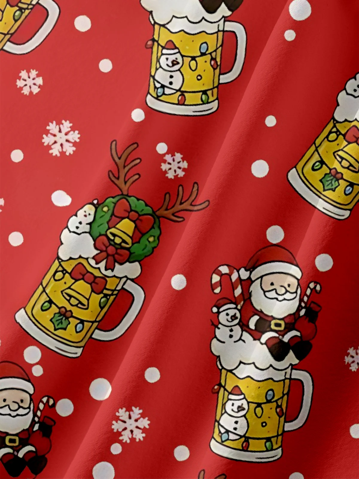 Moisture-Wicking Santa Claus Beer Snowman Fairy Lights Chest Pocket Hawaiian Shirt