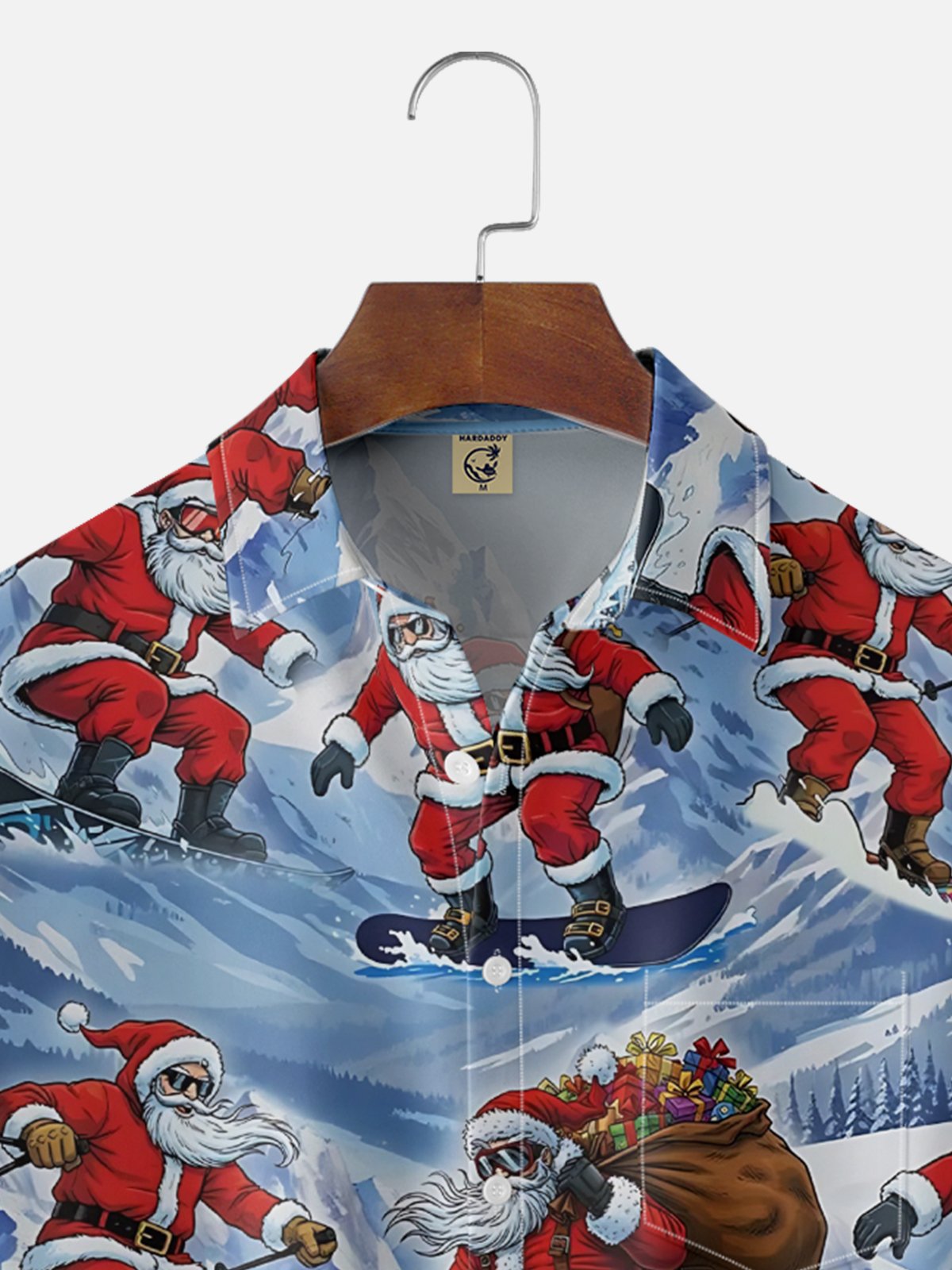 Moisture Wicking Santa Claus Skiing Chest Pocket Holiday Shirt
