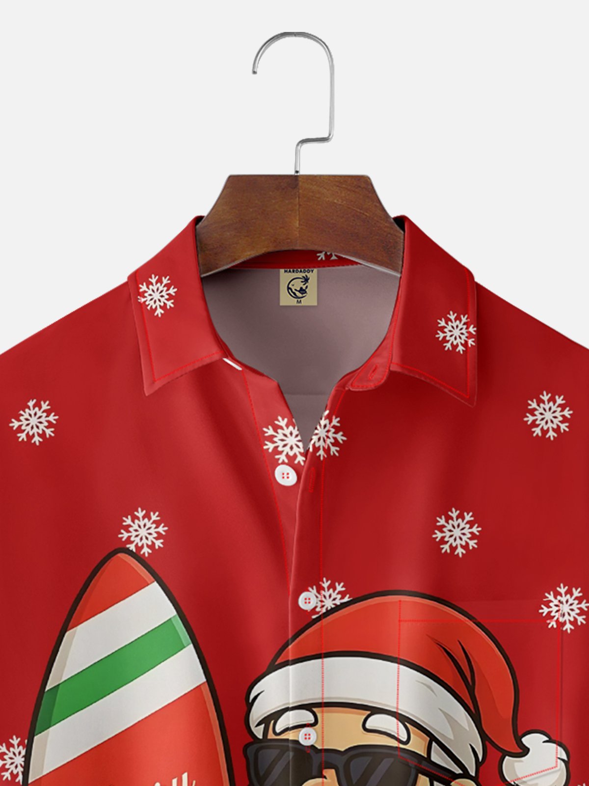 Moisture-Wicking Santa Claus Surfboard Chest Pocket Hawaiian Shirt