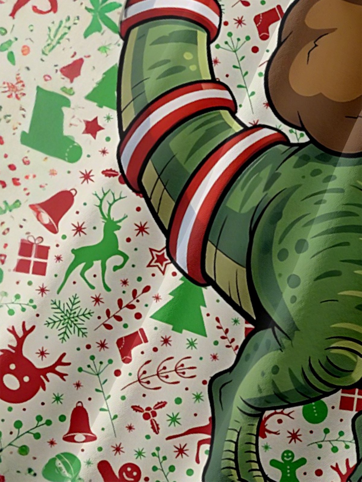 Moisture-Wicking Santa Claus Dinosaur Christmas Reindeer Chest Pocket Hawaiian Shirt