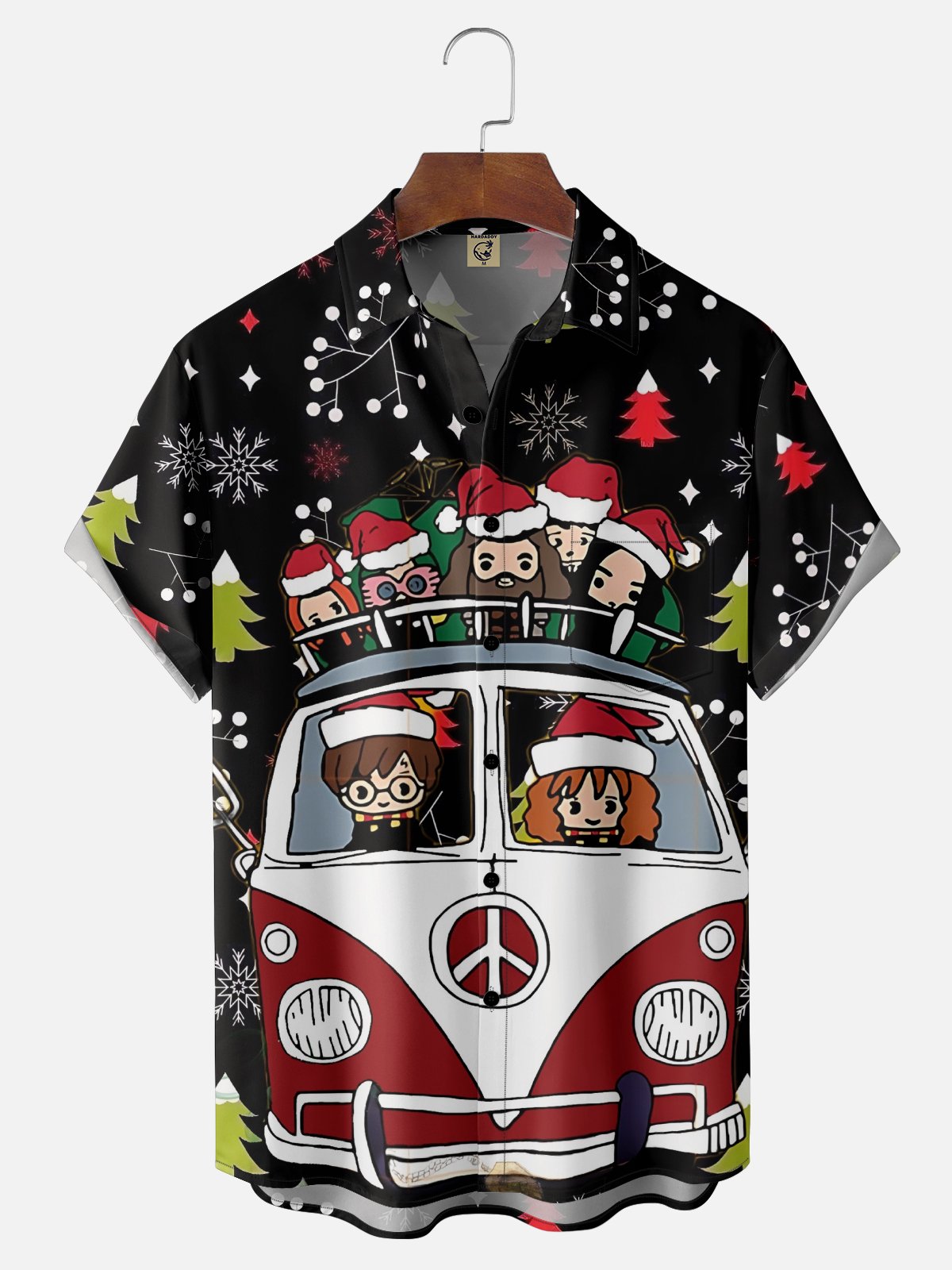 Moisture Wicking Christmas Harry Love and Peace Car Chest Pocket Hawaiian Shirt