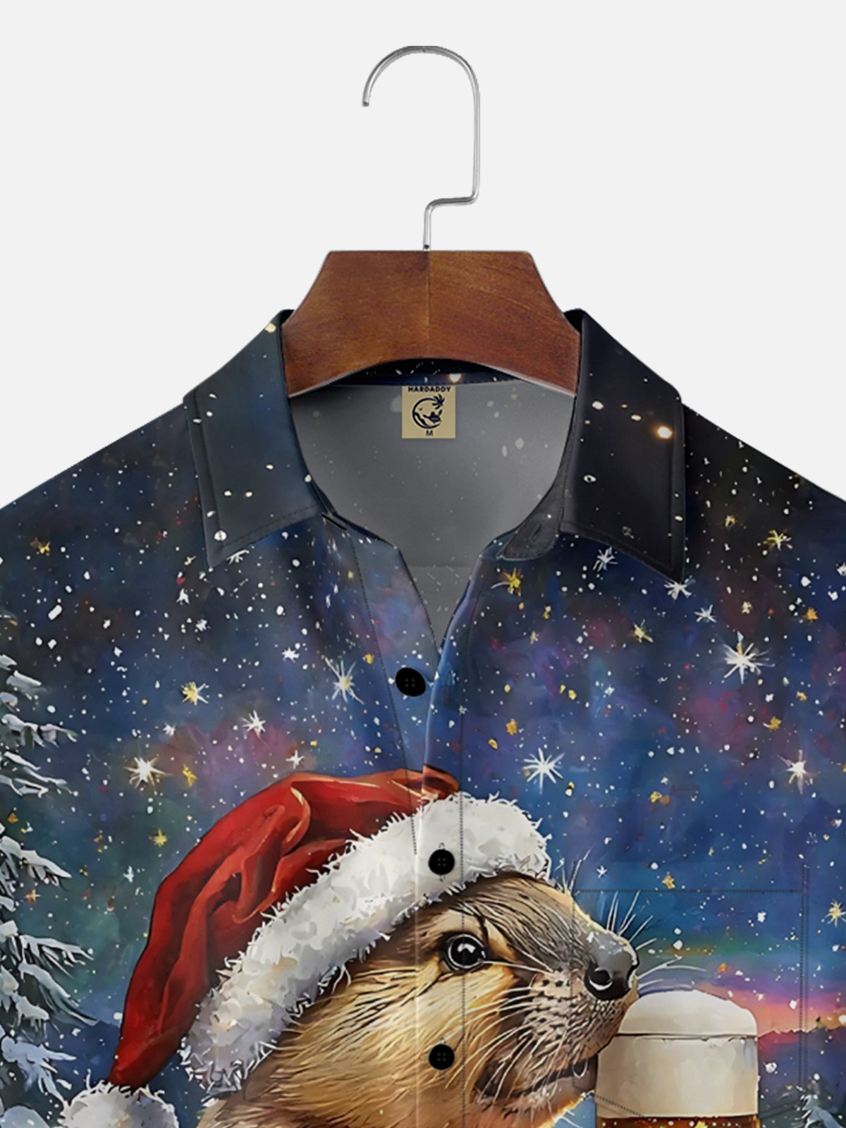 Moisture Wicking Christmas Funny Beaver Beer Chest Pocket Hawaiian Shirt