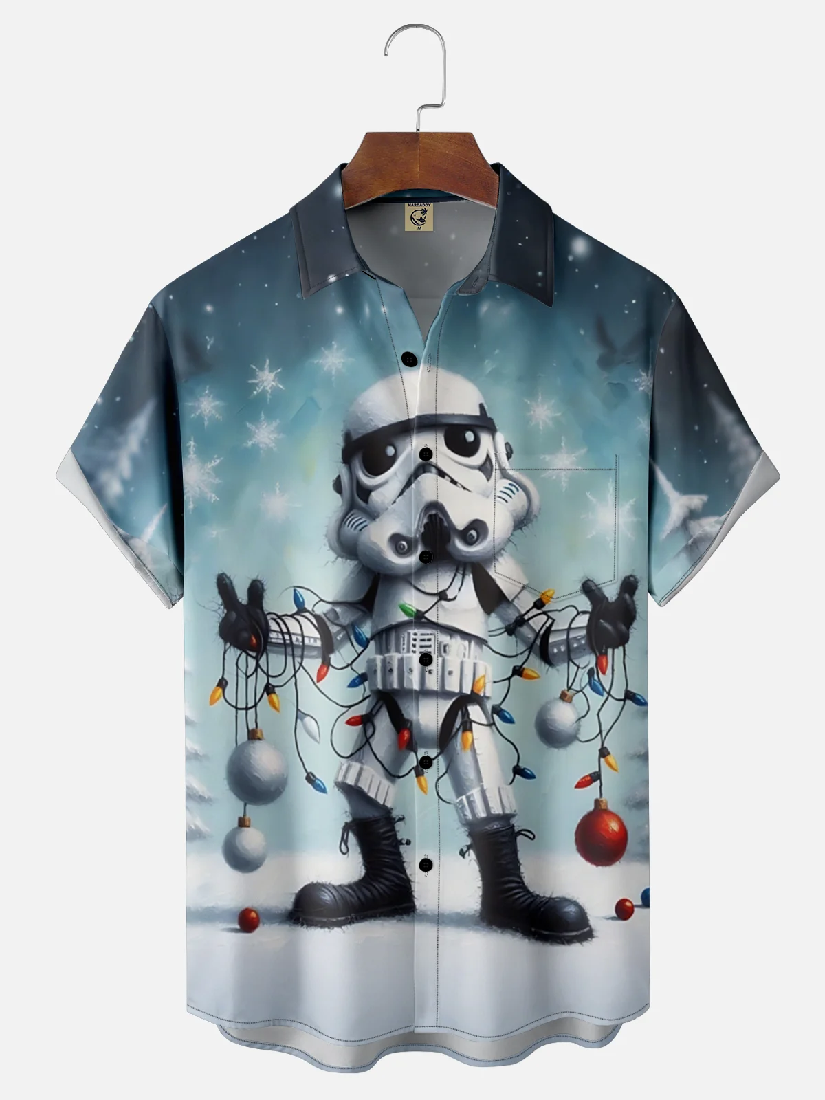 Moisture Wicking Star Christmas Lights Chest Pocket Holiday Shirt