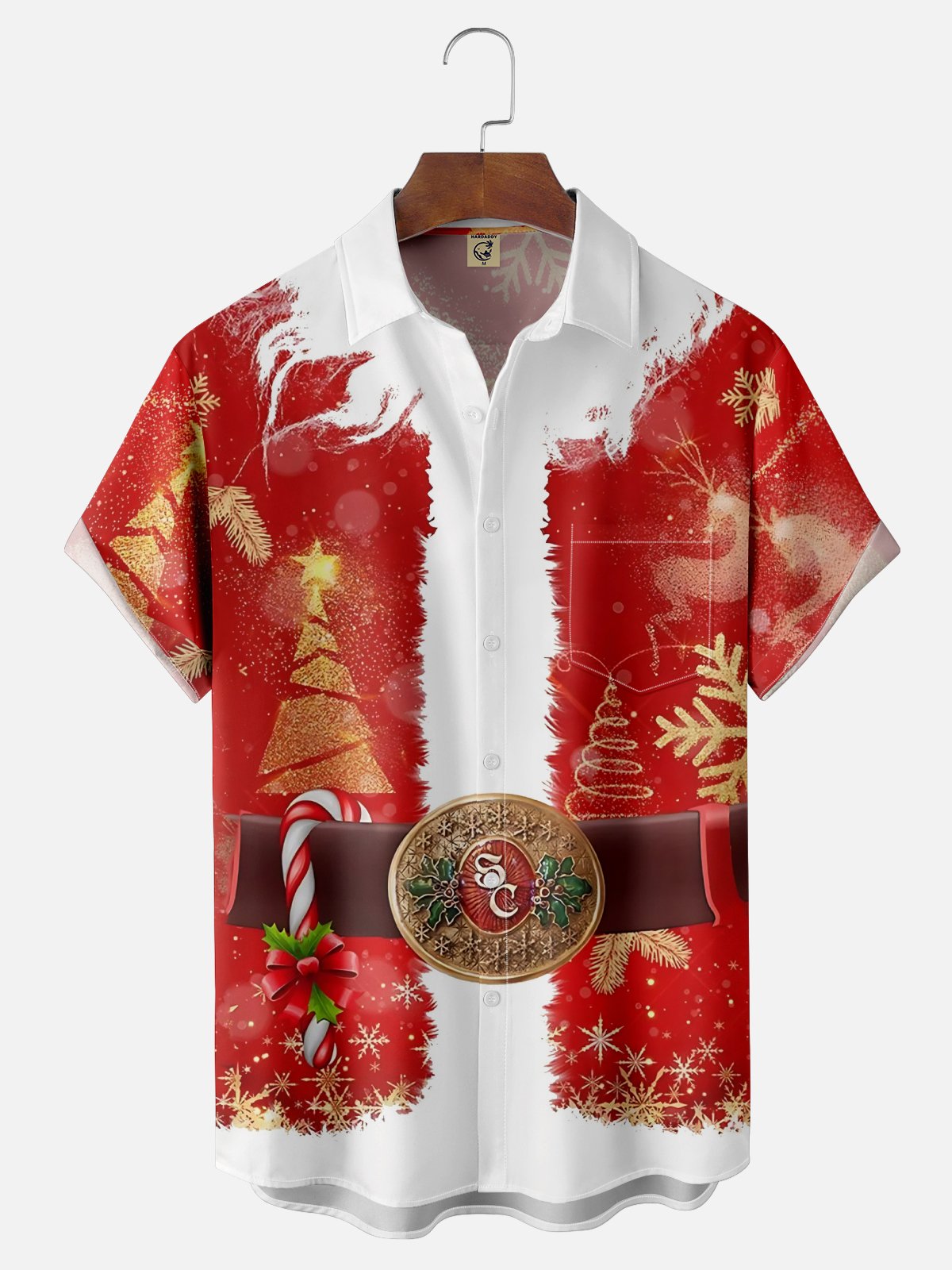 Moisture Wicking Christmas Decorations Christmas Tree Reindeer Chest Pocket Hawaiian Shirt