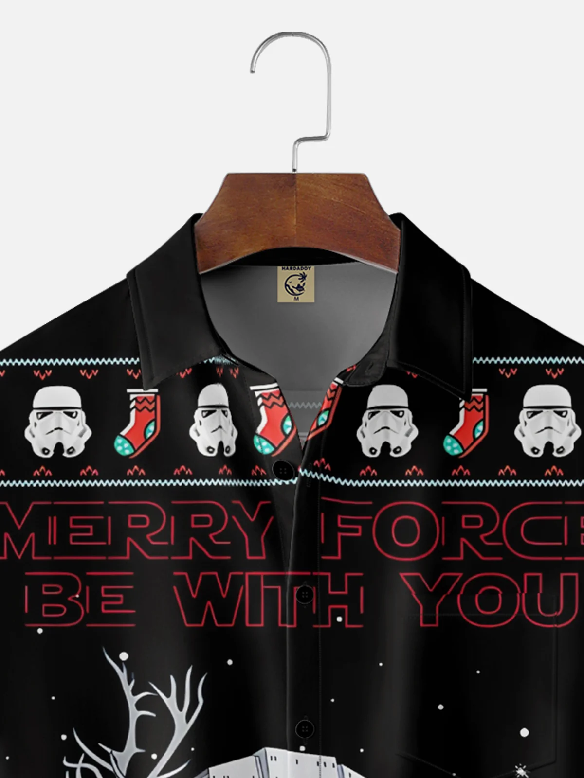 Moisture-Wicking Star Robot Christmas Tree Candy Cane Chest Pocket Hawaiian Shirt