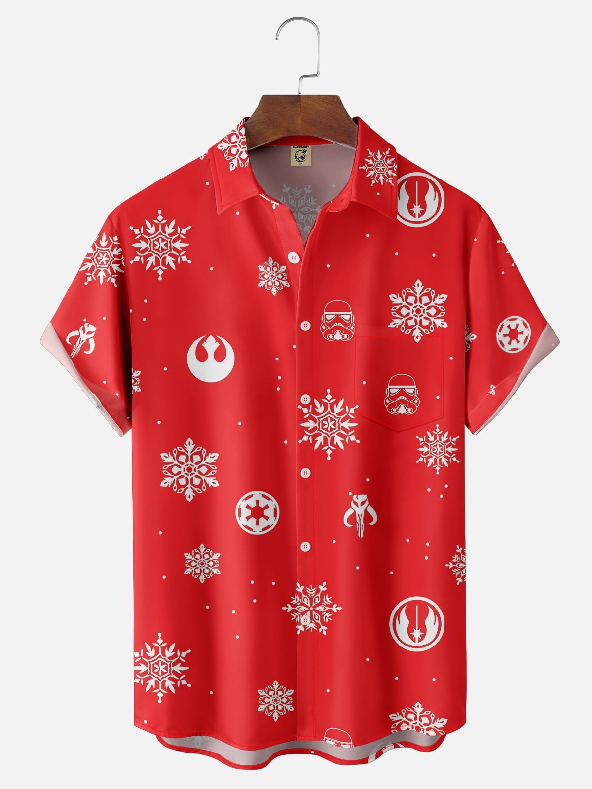 Moisture Wicking Star Icon Snowflake Chest Pocket Holiday Shirt