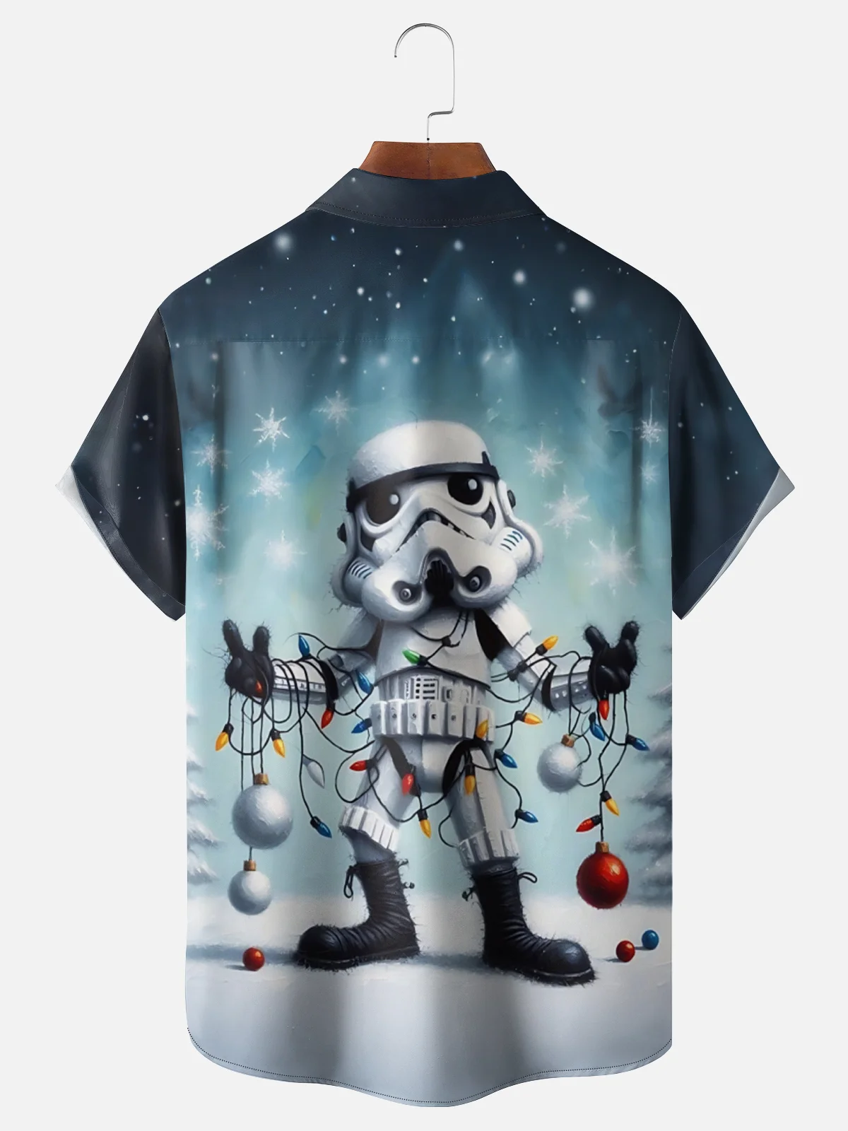 Moisture Wicking Star Christmas Lights Chest Pocket Holiday Shirt