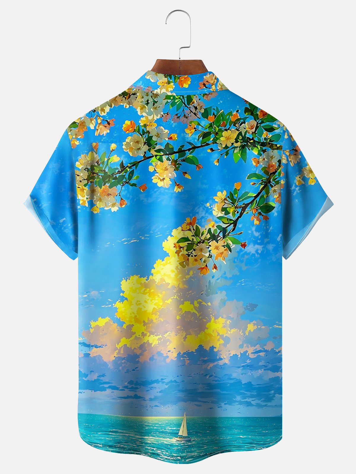 Moisture Wicking Beach Floral Scenery Chest Pocket Hawaiian Shirt
