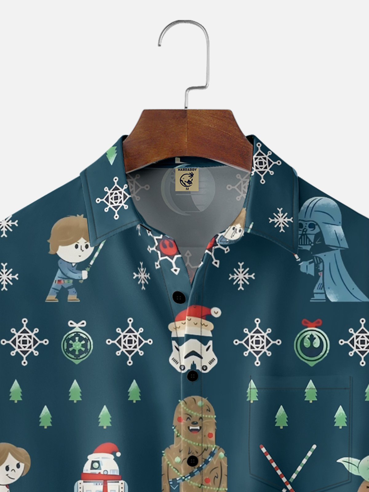 Moisture-Wicking Christmas Star Robot Chest Pocket Hawaiian Shirt