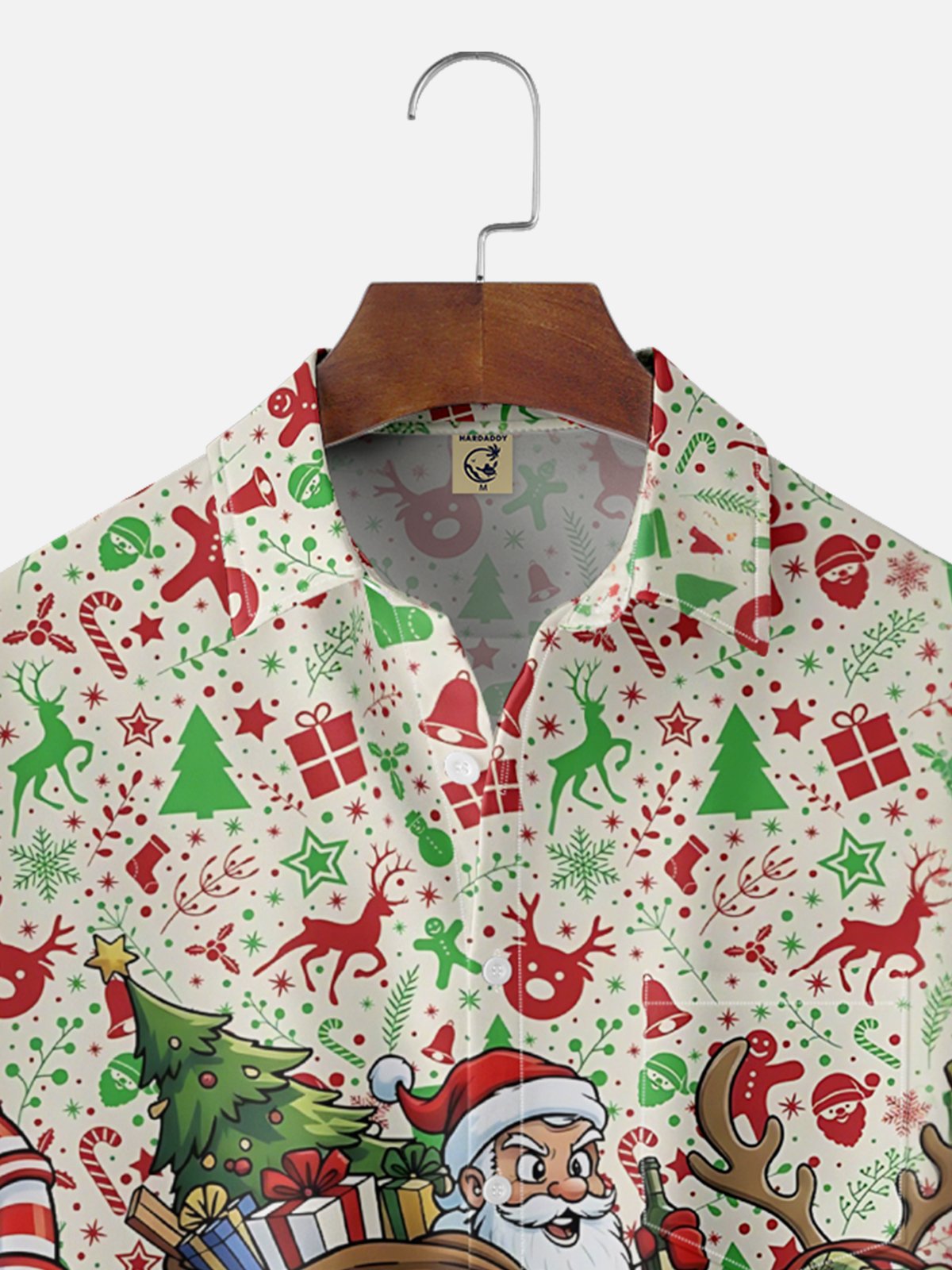 Moisture-Wicking Santa Claus Dinosaur Christmas Reindeer Chest Pocket Hawaiian Shirt