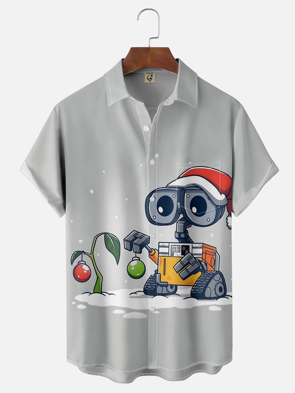 Moisture-Wicking Star Robot Christmas Chest Pocket Hawaiian Shirt