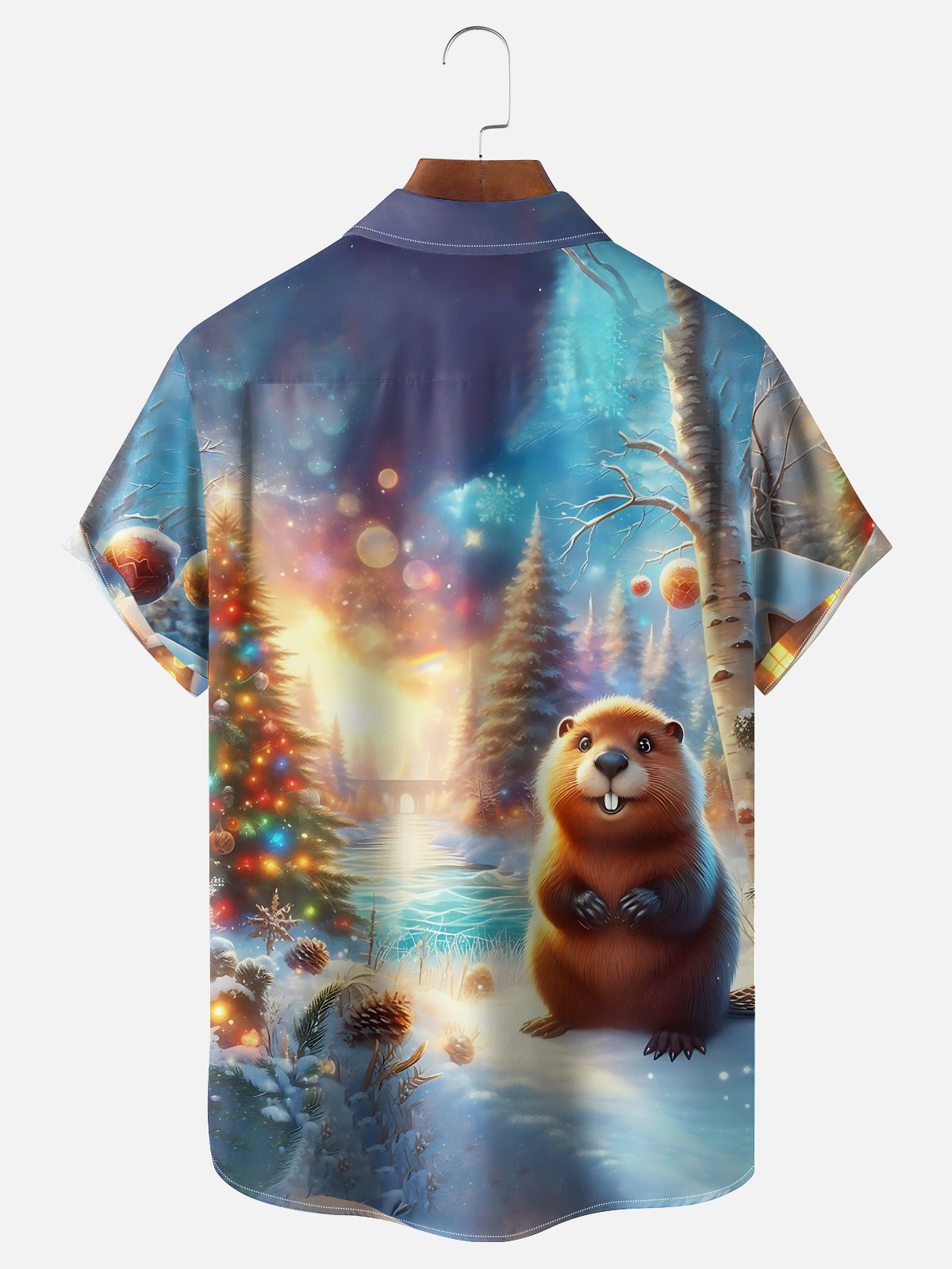 Moisture Wicking Christmas Funny Beaver Chest Pocket Hawaiian Shirt