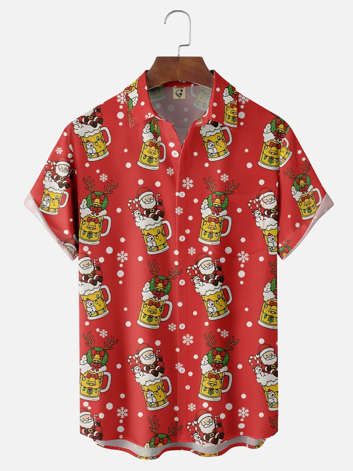 Moisture-Wicking Santa Claus Beer Snowman Fairy Lights Chest Pocket Hawaiian Shirt