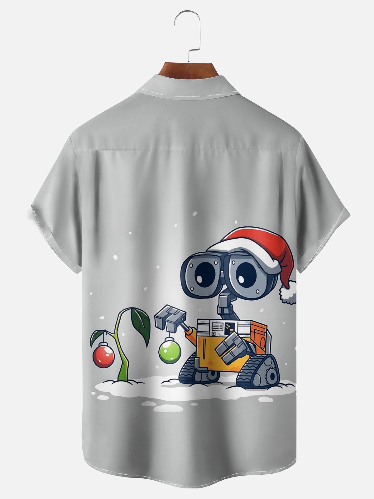 Moisture-Wicking Star Robot Christmas Chest Pocket Hawaiian Shirt