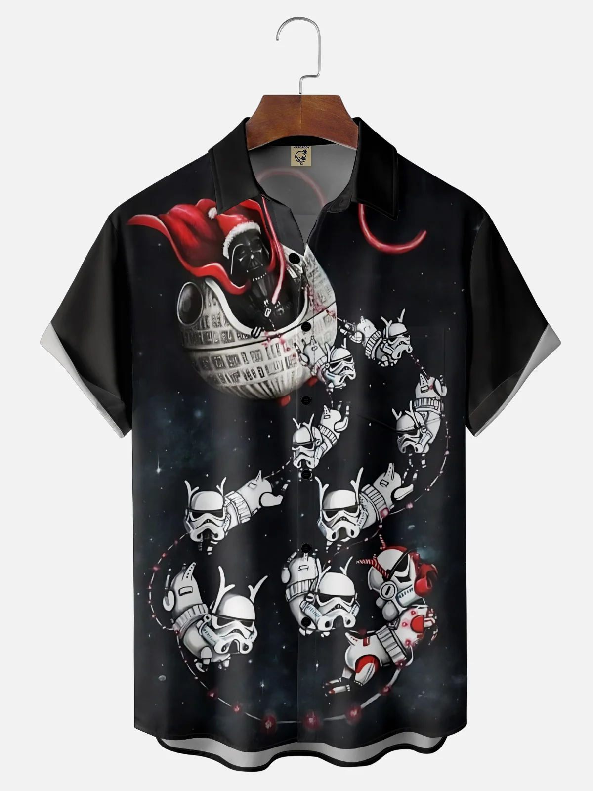 Moisture-Wicking Star Robot Christmas Chest Pocket Hawaiian Shirt