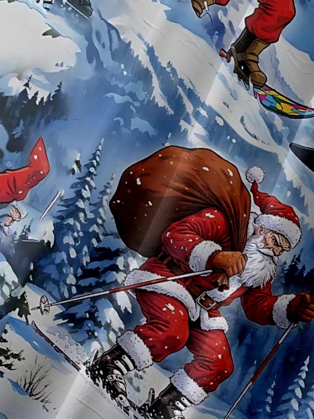Moisture Wicking Santa Claus Skiing Chest Pocket Holiday Shirt