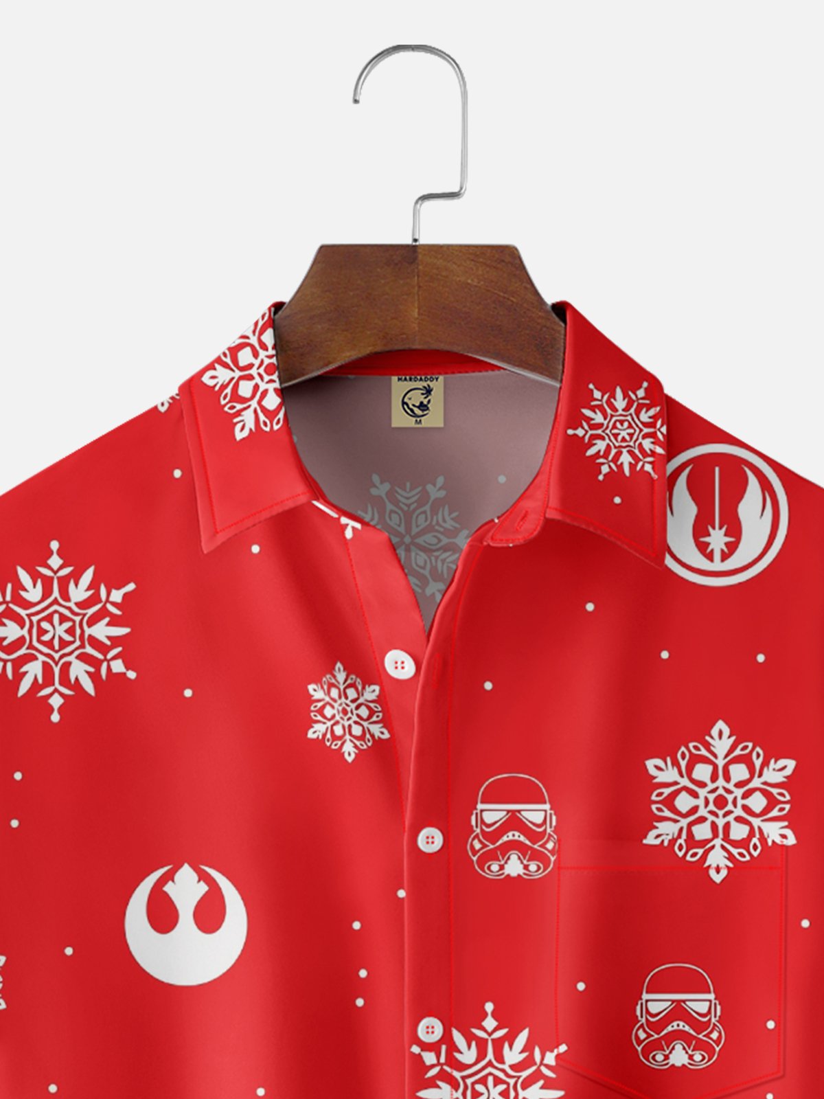 Moisture Wicking Star Icon Snowflake Chest Pocket Holiday Shirt