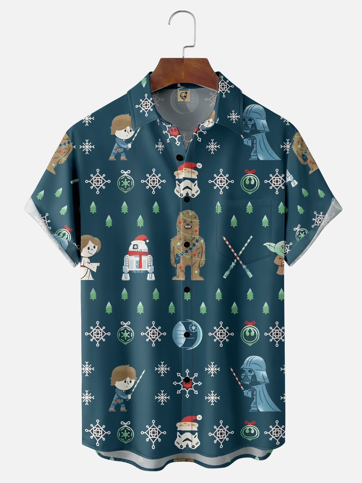 Moisture-Wicking Christmas Star Robot Chest Pocket Hawaiian Shirt