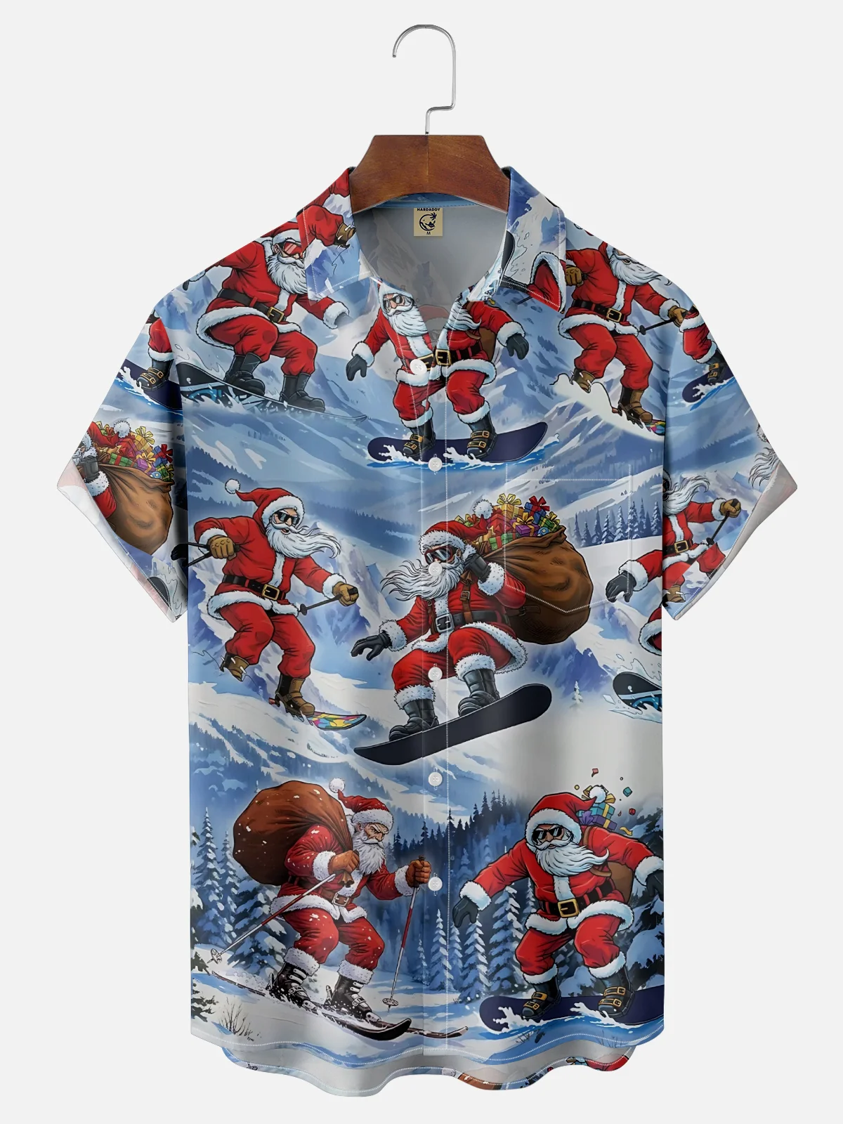 Moisture Wicking Santa Claus Skiing Chest Pocket Holiday Shirt