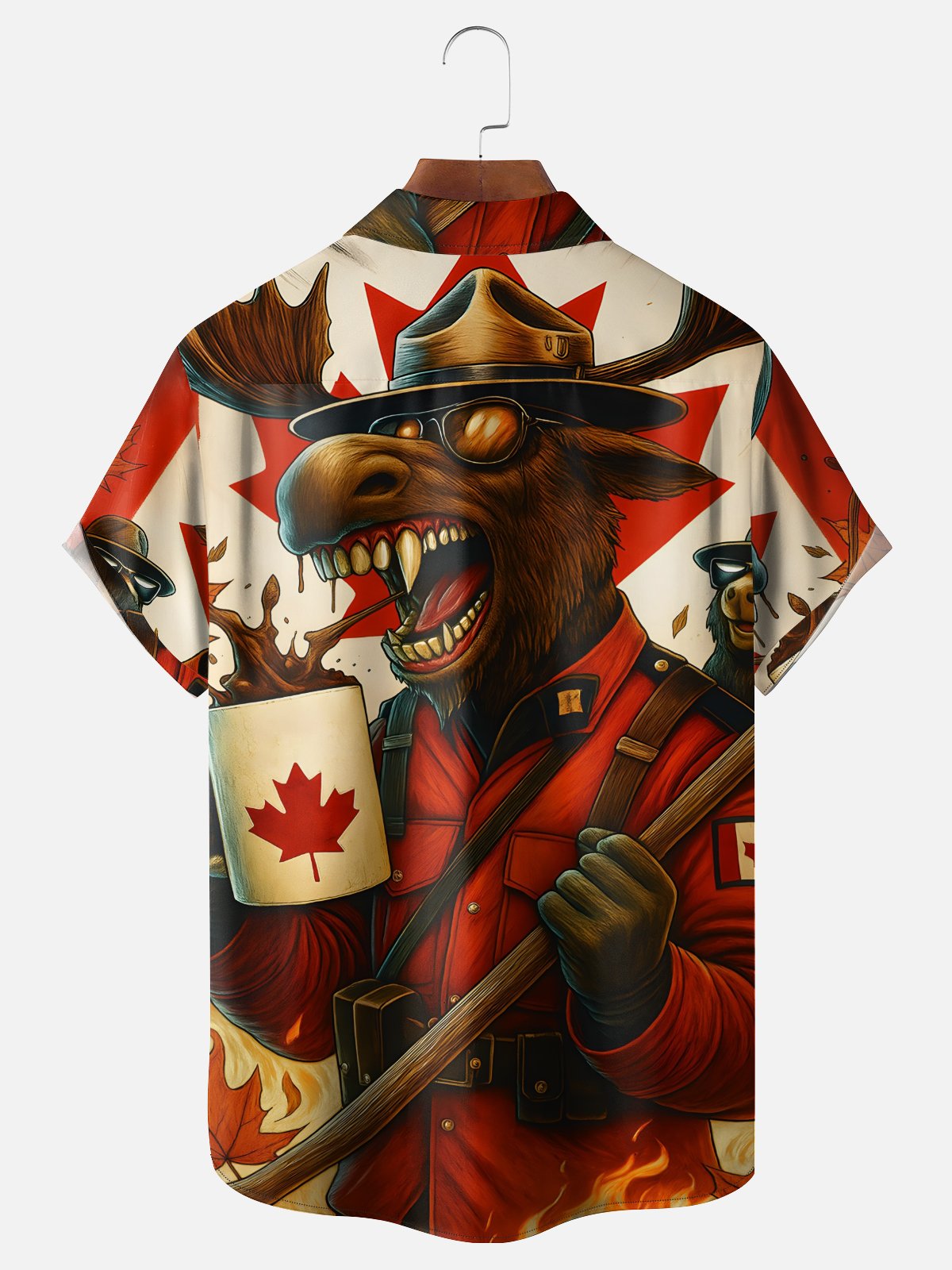Moisture-wicking Canadian Elk Maple Leaf Beaver Chest Pocket Casual Shirt