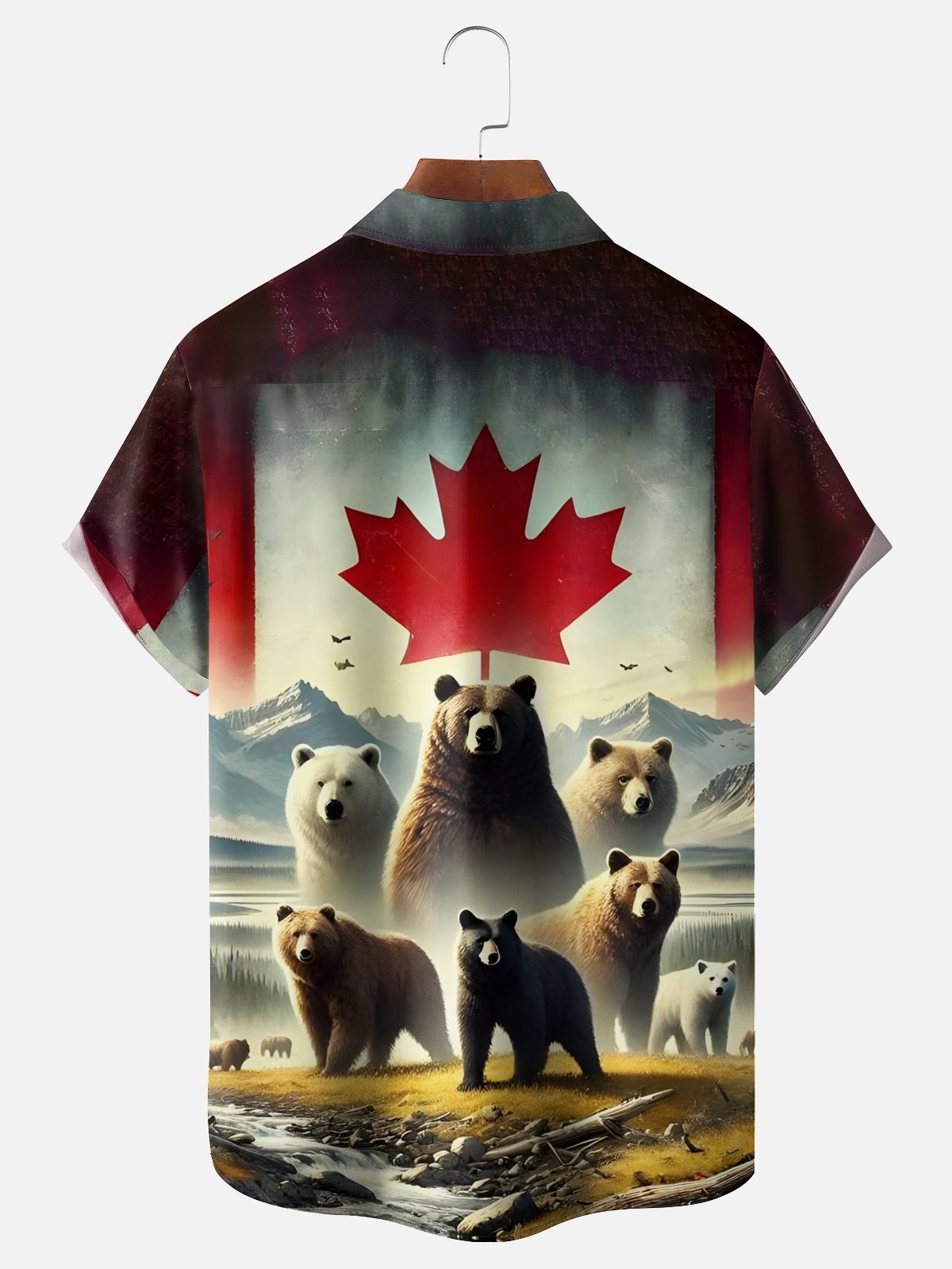Moisture-wicking Canadian Bear Maple Leaf Chest Pocket Casual Shirt
