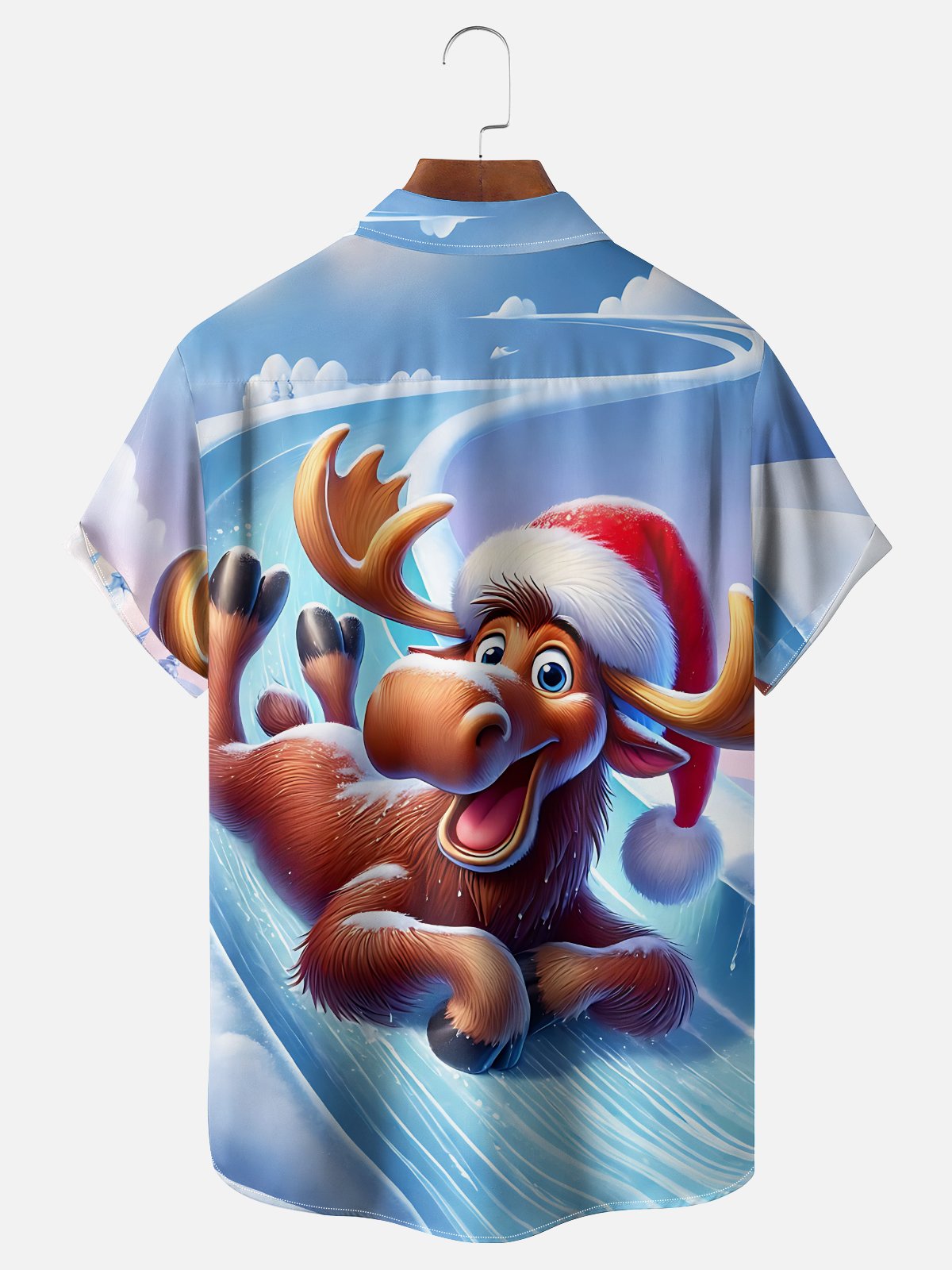 Moisture-Wicking Canadian Gradient Color Fun Santa Hat Moose Chest Pocket Hawaiian Shirt