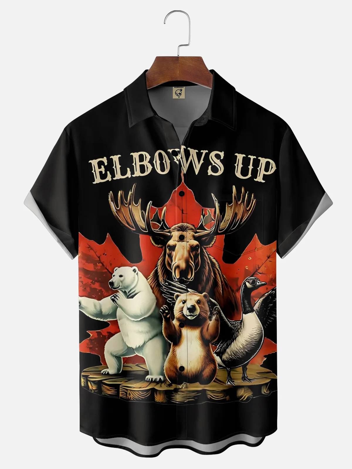 Moisture-Wicking Canadian Culture Beaver Moose Maple Leaf Chest Pocket Hawaiian Shirt