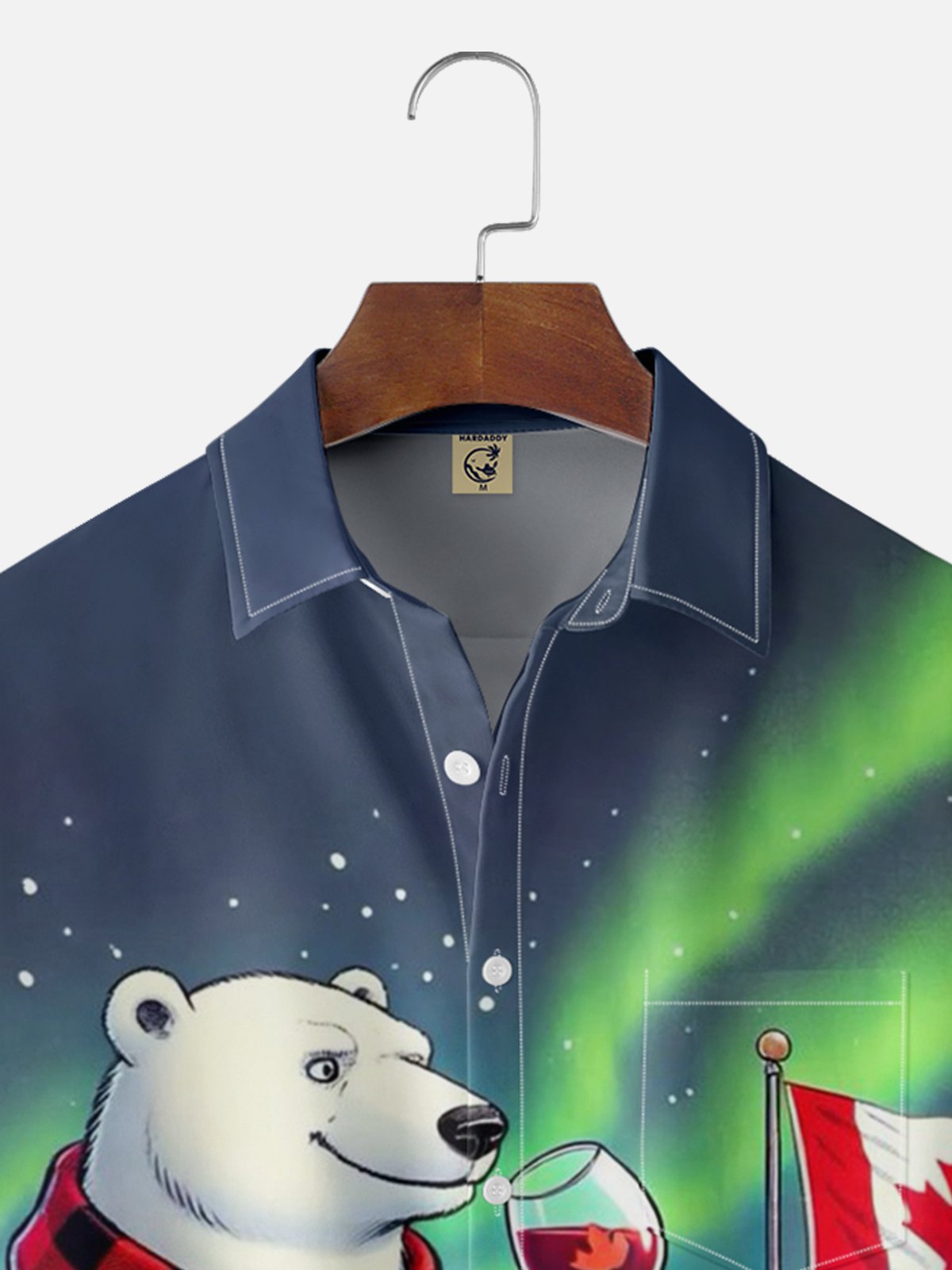 Moisture Wicking Canadian Culture Polar Bear Goose Chest Pocket Hawaiian Shirt